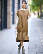 【ドゥクラッセ/DoCLASSE】の二重織ストレッチ・コクーンワンピース キャメル|ID:prp329100004665647