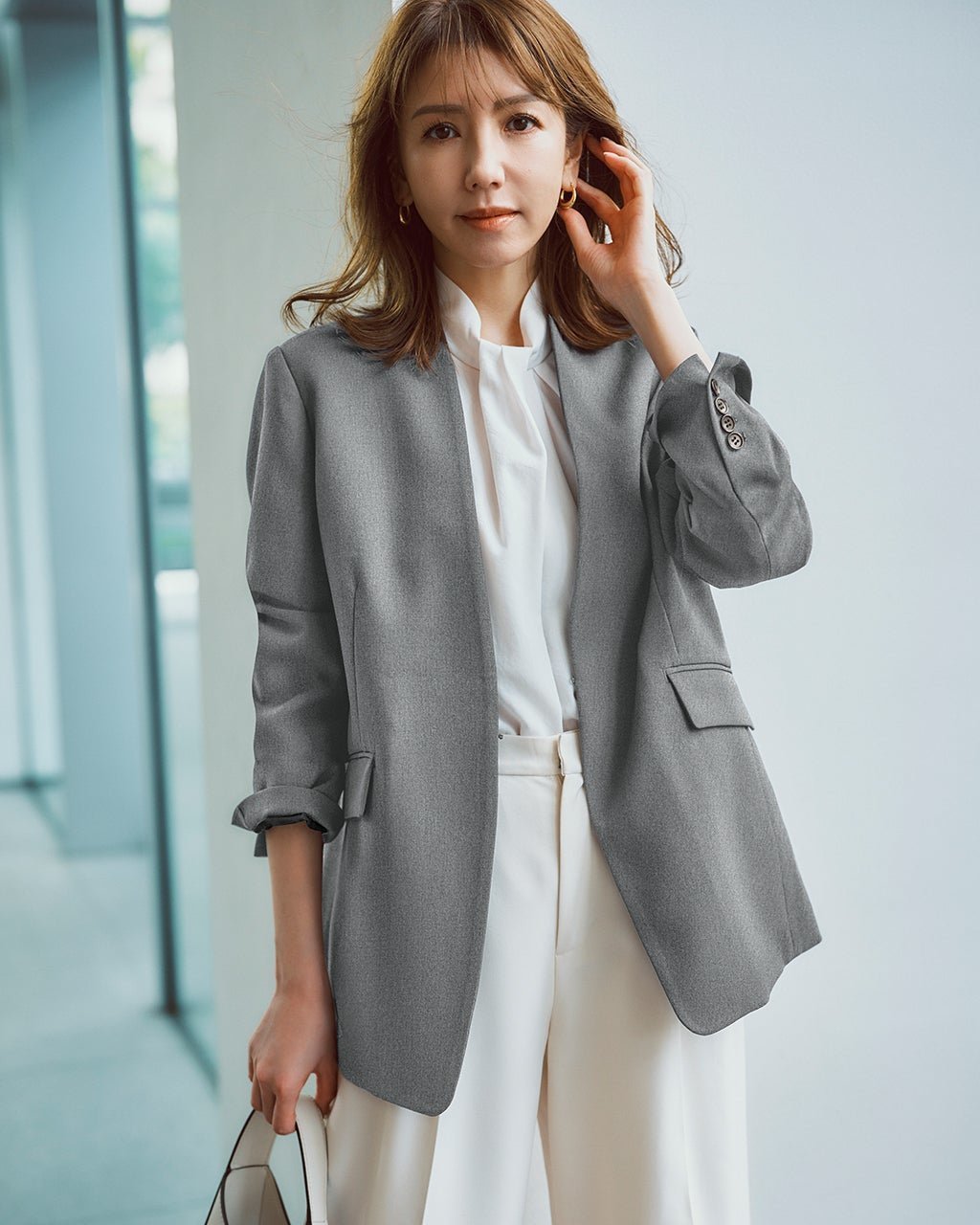 【ドゥクラッセ/DoCLASSE】のグラシエツイル・ノーカラージャケット インテリア・キッズ・メンズ・レディースファッション・服の通販 founy(ファニー) 　ファッション　Fashion　レディースファッション　Fashion for Women　アウター　Coat / Outerwear Collection　レディースジャケット・軽アウター　Jackets　ノーカラージャケット / シンプル上品コーデ　Collarless Jackets　新作・新入荷　New Arrivals / New In　オケージョン　Occasion Wear　ジャケット　Jacket, Outerwear　セットアップ　Set-Up, Coordinated Outfit　ビジネス 仕事 通勤　Business / Work / Commuting　洗える　Machine Washable　グレー|ID: prp329100004665724 ipo3291000000033747812