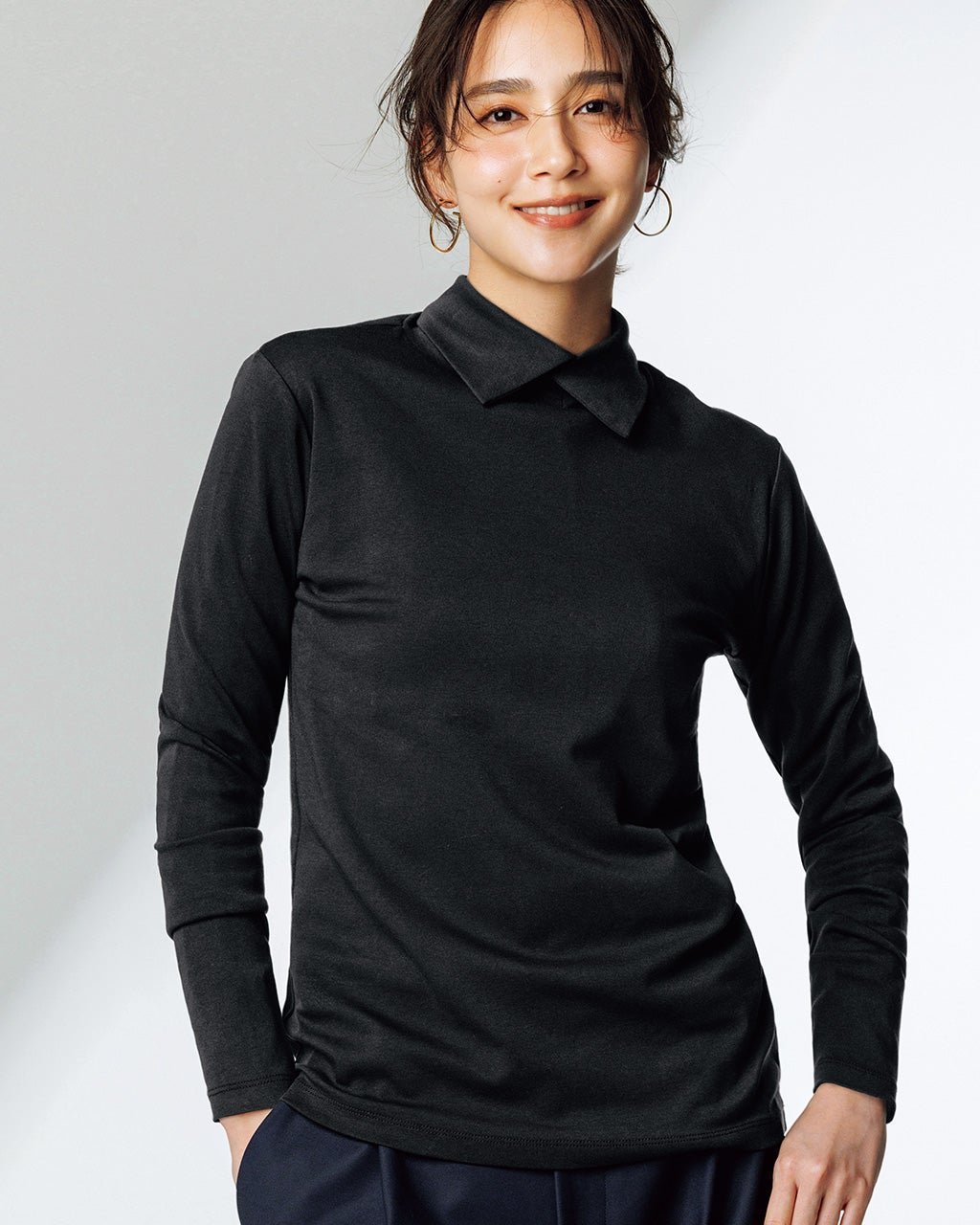 【ドゥクラッセ/DoCLASSE】の超長綿・衿付きハイネックカットソー 人気、トレンドファッション・服の通販 founy(ファニー) 　ファッション　Fashion　レディースファッション　Fashion for Women　トップス・カットソー　Cut & Sew Tops　シャツ・ブラウス・オフィスカジュアル　Elegant Blouses & Button-Ups　ロングTシャツ・Tシャツ　Longline T-Shirts & Tees　カットソー・ベーシックTシャツ　Cut-and-Sewn Tops / Stretch Tees & Basics　カットソー　Cut and Sewn Top　チェック　Check, Plaid, Tartan　フロント　Front, Front Design　 other-1|ID: prp329100004665742 ipo3291000000034465064