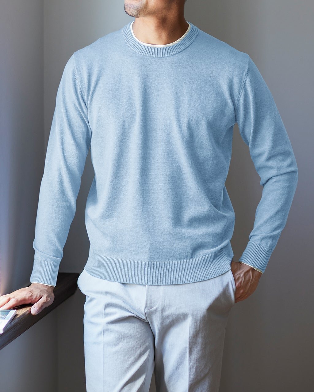【ドゥクラッセ/DoCLASSE / MEN】のDoサーモテックスシルク混レイヤードクルー インテリア・キッズ・メンズ・レディースファッション・服の通販 founy(ファニー) 　ファッション　Fashion　メンズファッション　Fashion for Men　新作・新入荷　New Arrivals / New In　なめらか　Smooth, Silky Texture　シルク　Silk, 100% Silk　セーター　Sweater, Knitwear　メンズ　Men's, Menswear　冬　Winter / This Winter　スカイブルー|ID: prp329100004665764 ipo3291000000033747982