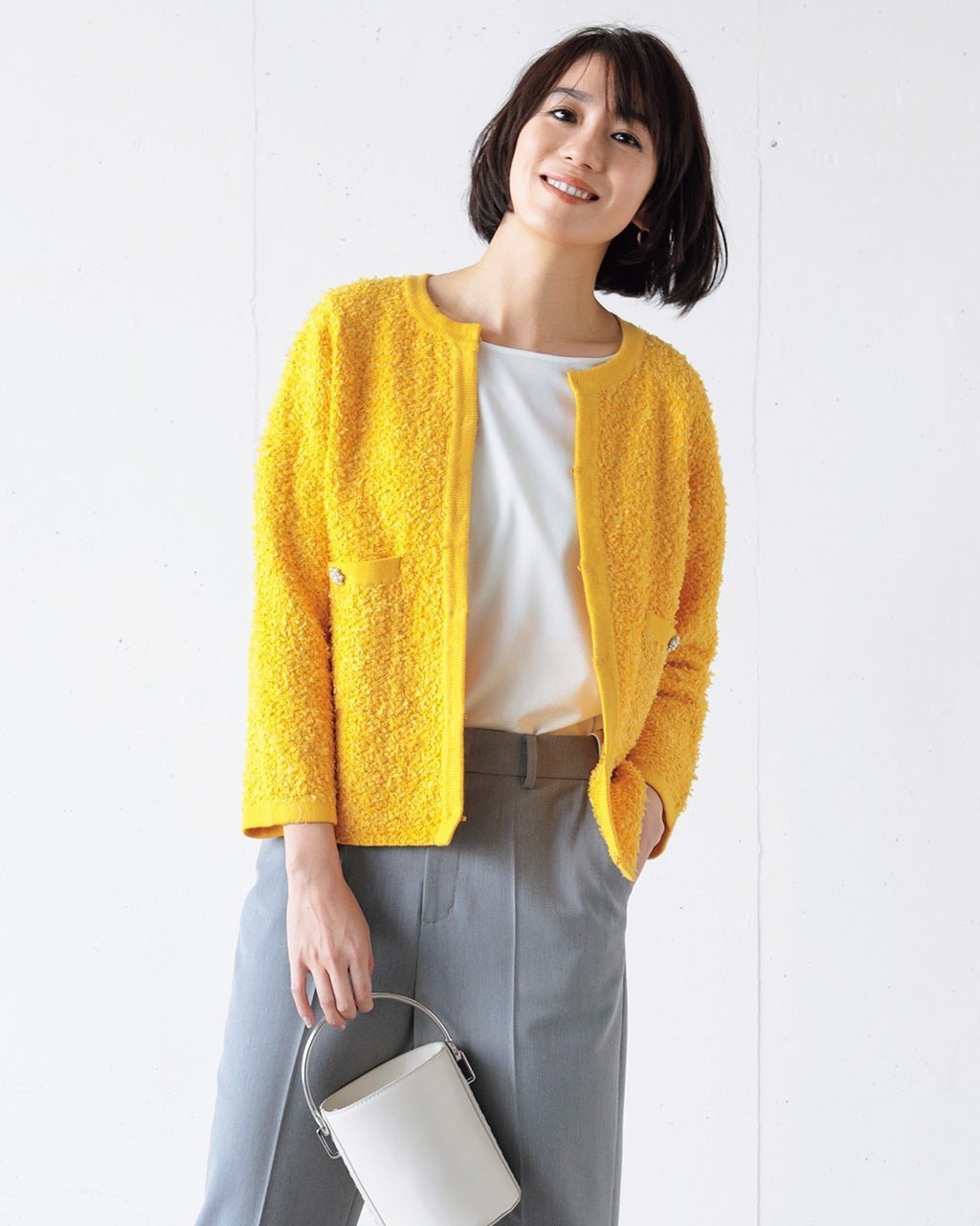 【ドゥクラッセ/DoCLASSE】のリボンヤーン・ノーカラージャケット インテリア・キッズ・メンズ・レディースファッション・服の通販 founy(ファニー) 　ファッション　Fashion　レディースファッション　Fashion for Women　アウター　Coat / Outerwear Collection　レディースジャケット・軽アウター　Jackets　ノーカラージャケット / シンプル上品コーデ　Collarless Jackets　ジャケット　Jacket, Outerwear　セレモニー　Ceremony　ツイード　Twill, Twill Weave　パール　Pearl, Pearl Accent　ビジュー　Bijou, Jewel-like Accent　ビジネス 仕事 通勤　Business / Work / Commuting　イエロー|ID: prp329100004683510 ipo3291000000033823235