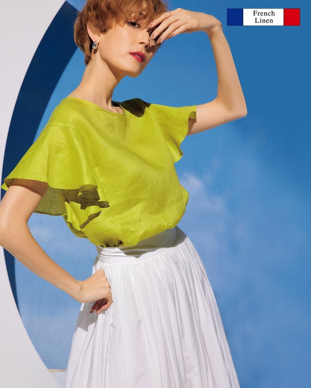 【ドゥクラッセ/DoCLASSE】の21番フレンチリネン・ラッフル袖ブラウス インテリア・キッズ・メンズ・レディースファッション・服の通販 founy(ファニー) ファッション Fashion レディースファッション Fashion for Women トップス・カットソー Cut & Sew Tops シャツ・ブラウス・オフィスカジュアル Elegant Blouses & Button-Ups イエロー|ID: prp329100004683516 ipo3291000000034866459