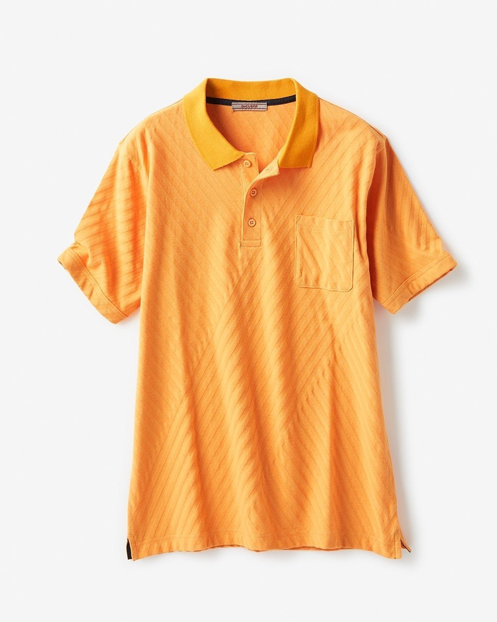 【ドゥクラッセ/DoCLASSE / MEN】のバイヤスリンクス編ポロ インテリア・キッズ・メンズ・レディースファッション・服の通販 founy(ファニー) 　ファッション　Fashion　メンズファッション　Fashion for Men　トップス・カットソー　Cut & Sew Tops　メンズシャツ　Shirts　ポロシャツ / きれいめカジュアルスタイル　Polo Shirts　カットソー　Cut and Sewn Top　ストライプ　Stripe, Striped Pattern　バイアス　Bias, Diagonal Cut　メンズ　Men's, Menswear　エレガント 上品　Elegant　夏　Summer　オレンジ|ID: prp329100004684917 ipo3291000000033832923