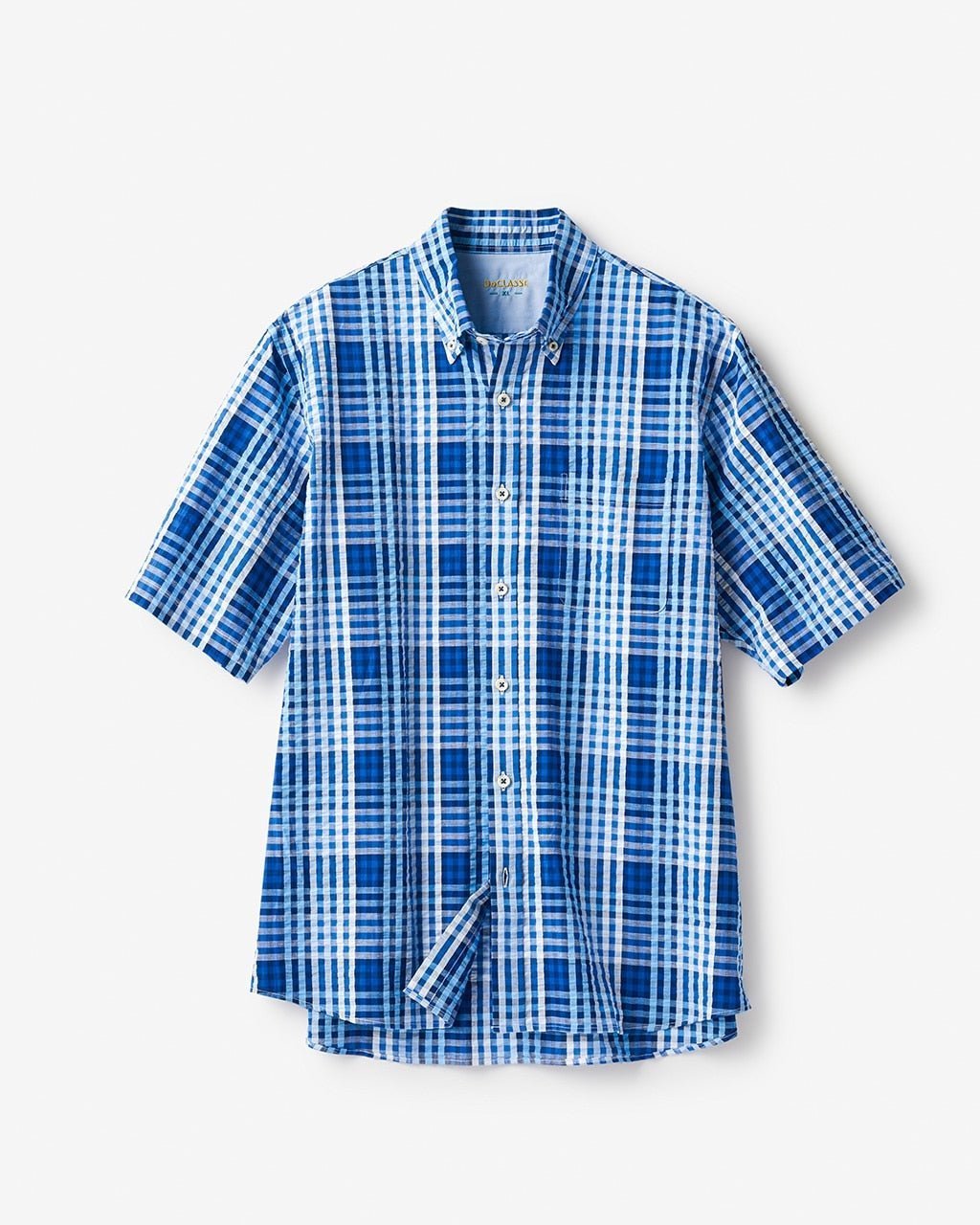 【ドゥクラッセ/DoCLASSE / MEN】のリネンシアサッカー半袖 インテリア・キッズ・メンズ・レディースファッション・服の通販 founy(ファニー) 　ファッション　Fashion　メンズファッション　Fashion for Men　抗菌　Antibacterial, Bacteria-Resistant　ジャケット　Jacket, Outerwear　ストライプ　Stripe, Striped Pattern　チェック　Check, Plaid, Tartan　ドレス　Dress, One-Piece　定番　Standard, Basic Item　ポケット　Pocket, Pocket Detail　半袖　Short Sleeve, Half Sleeve　メンズ　Men's, Menswear　リネン　Linen, Linen Fabric　夏　Summer　ライトネイビー|ID: prp329100004688309 ipo3291000000035831460