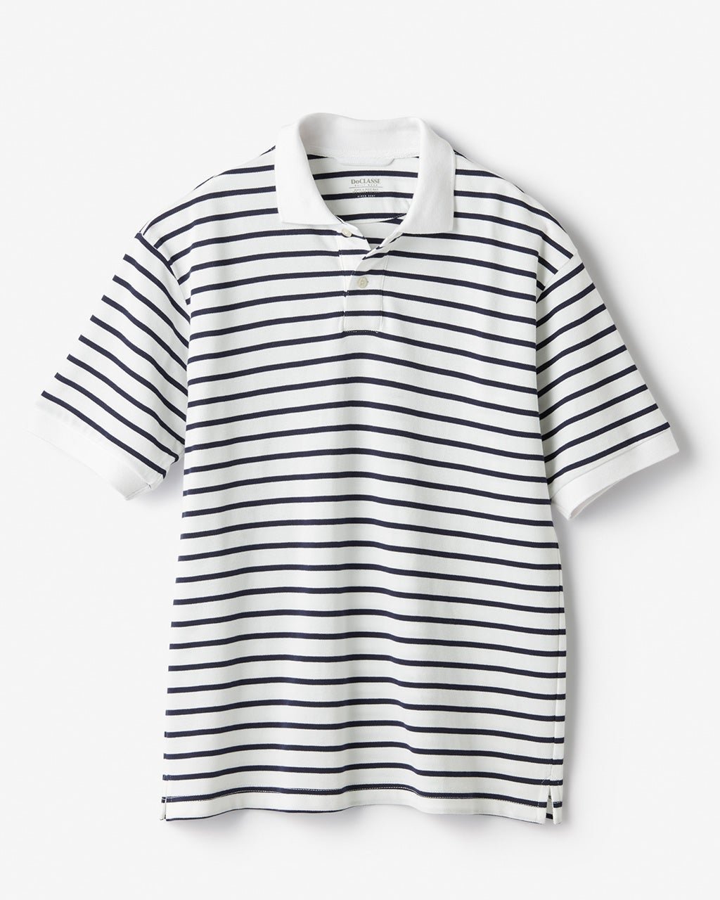 【ドゥクラッセ/DoCLASSE / MEN】の鹿の子ポロシャツ・ボーダー インテリア・キッズ・メンズ・レディースファッション・服の通販 founy(ファニー) 　ファッション　Fashion　メンズファッション　Fashion for Men　トップス・カットソー　Cut & Sew Tops　メンズシャツ　Shirts　ポロシャツ / きれいめカジュアルスタイル　Polo Shirts　インナー　Innerwear　鹿の子　Piqué, Kanoko Fabric　ストレッチ　Stretch, Stretchy Fabric　なめらか　Smooth, Silky Texture　プリント　Print, Printed Pattern　ボーダー　Border, Stripe　ポロシャツ　Polo Shirt, Collared Tee　メンズ　Men's, Menswear　夏　Summer　エレガント 上品　Elegant　ゴルフ　Golf　ビジネス 仕事 通勤　Business / Work / Commuting　ホワイトxネイビー|ID: prp329100004689904 ipo3291000000033870294