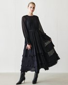 【ドゥクラッセ/DoCLASSE】のクレープジョーゼット・フリルティアードドレス ネイビー|ID:prp329100004697141