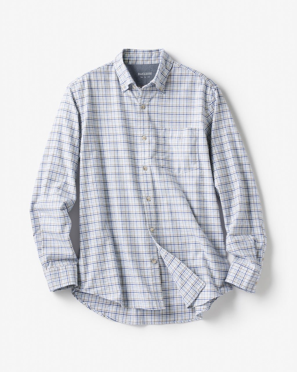 【ドゥクラッセ/DoCLASSE / MEN】の両面起毛 上品フランネルシャツ長袖 インテリア・キッズ・メンズ・レディースファッション・服の通販 founy(ファニー) 　ファッション　Fashion　メンズファッション　Fashion for Men　なめらか　Smooth, Silky Texture　フィット　Fit, Slim Fit　メンズ　Men's, Menswear　ヨーク　Yoke, Yoke Design　エレガント 上品　Elegant　人気　Popular, Best Seller　長袖　Long Sleeve, Full Sleeve　ホワイトxブルー|ID: prp329100004707118 ipo3291000000033996729