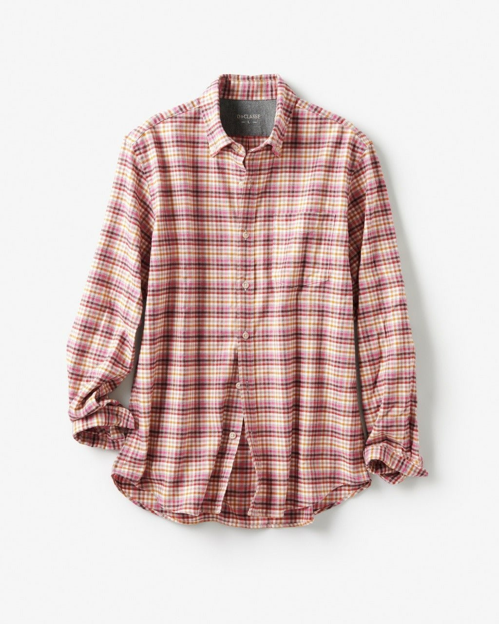 【ドゥクラッセ/DoCLASSE / MEN】の両面起毛 上品フランネルシャツ長袖 インテリア・キッズ・メンズ・レディースファッション・服の通販 founy(ファニー) 　ファッション　Fashion　メンズファッション　Fashion for Men　なめらか　Smooth, Silky Texture　フィット　Fit, Slim Fit　メンズ　Men's, Menswear　ヨーク　Yoke, Yoke Design　エレガント 上品　Elegant　人気　Popular, Best Seller　長袖　Long Sleeve, Full Sleeve　ピンク&times;オレンジ|ID: prp329100004707118 ipo3291000000033996753