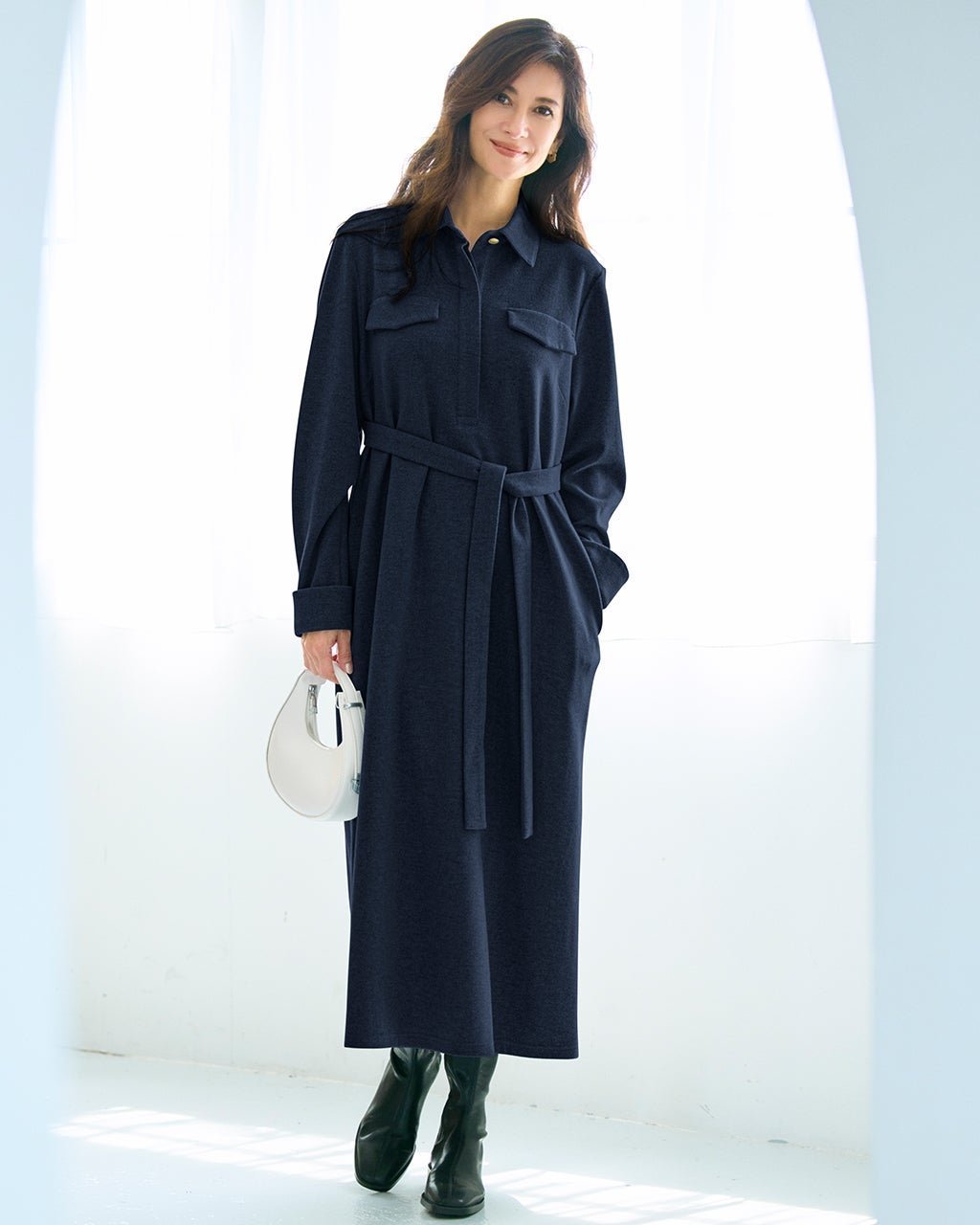 【ドゥクラッセ/DoCLASSE】のニードルジャージー・スキッパーシャツワンピ 人気、トレンドファッション・服の通販 founy(ファニー) 　ファッション　Fashion　レディースファッション　Fashion for Women　ワンピース　Dresses　シャツワンピース / 1枚で着映えコーデ　Shirt Dresses　インナー　Innerwear　スキッパー　Skipper, Open Collar　フラップ　Flap, Flap Pocket　ポケット　Pocket, Pocket Detail　 other-1|ID: prp329100004717007 ipo3291000000035991524