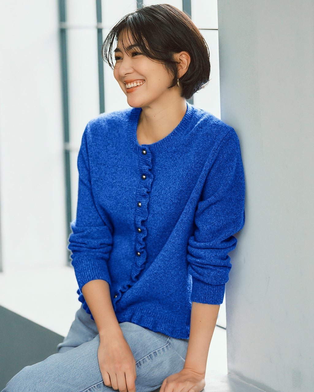 【ドゥクラッセ/DoCLASSE】のウール混タム・フリルカーディガン インテリア・キッズ・メンズ・レディースファッション・服の通販 founy(ファニー) 　ファッション　Fashion　レディースファッション　Fashion for Women　トップス・カットソー　Cut & Sew Tops　カーディガン・羽織り　Layered Style Cardigans　新作・新入荷　New Arrivals / New In　おすすめ　Recommended / Our Picks　カーディガン　Cardigan, Knitwear　フリル　Frill, Ruffle　ベーシック　Basic, Essential　畦　Ribbed Knit　ブルー|ID: prp329100004717008 ipo3291000000034080880