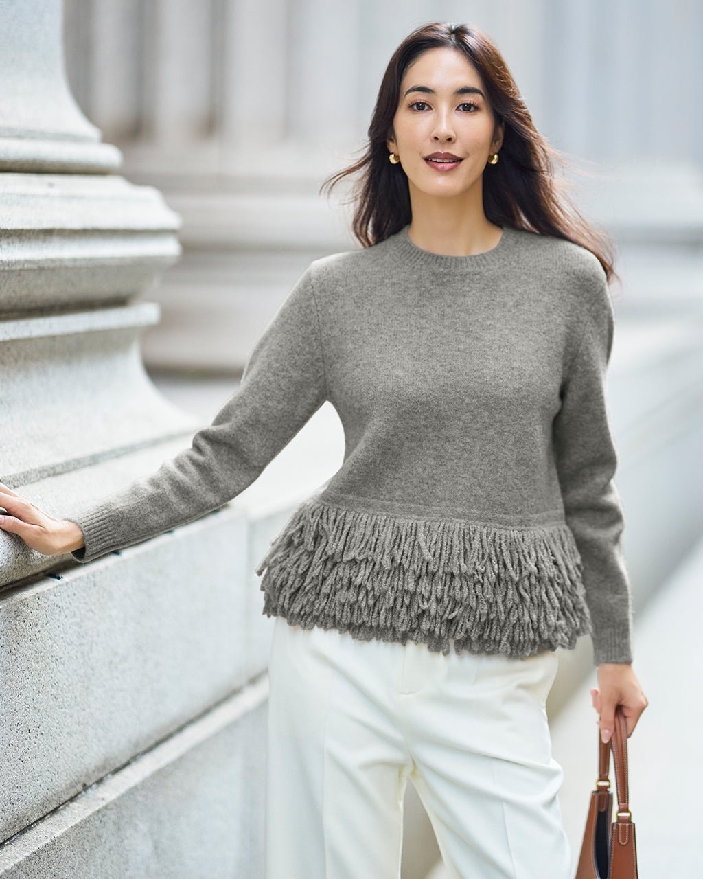 【ドゥクラッセ/DoCLASSE】のウール混・フリンジヘムセーター インテリア・キッズ・メンズ・レディースファッション・服の通販 founy(ファニー) ファッション Fashion レディースファッション Fashion for Women トップス・カットソー Cut & Sew Tops ニット Knit Tops & Sweaters セーター Sweater, Knitwear フリンジ Fringe, Tassel ミックス Mix, Mixed Style ミドル Middle Length, Mid Height グレー|ID: prp329100004717031 ipo3291000000036338516