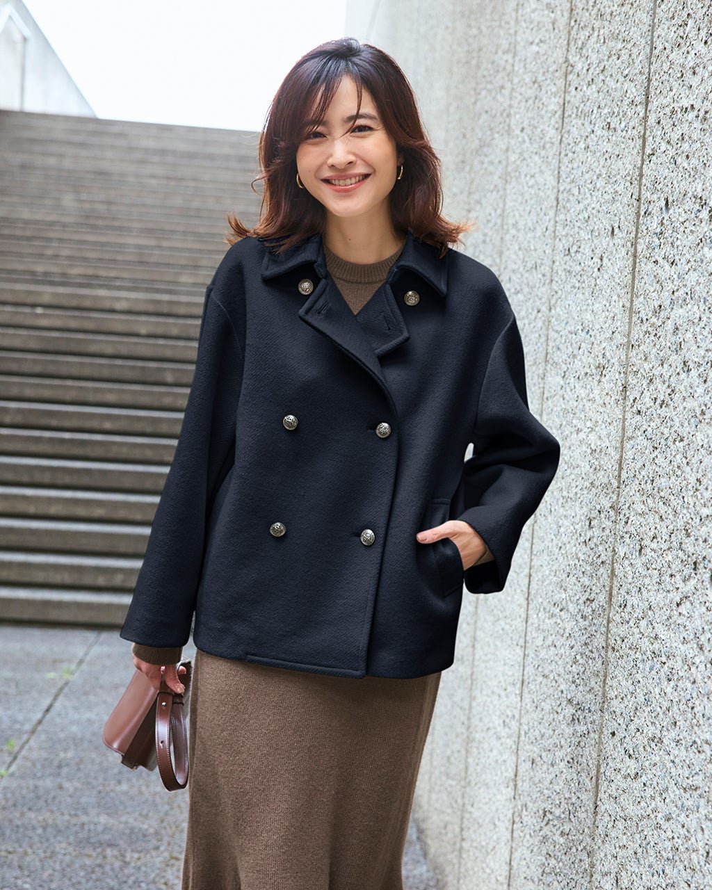 【ドゥクラッセ/DoCLASSE】のウール混ボンディング・ピーコート インテリア・キッズ・メンズ・レディースファッション・服の通販 founy(ファニー) 　ファッション　Fashion　レディースファッション　Fashion for Women　アウター　Coat / Outerwear Collection　コート・ロングコート・ピーコート　Long Coats, Peacoats & More　新作・新入荷　New Arrivals / New In　コンパクト　Compact, Small Size　ボトム　Bottoms, Lower Wear　ボンディング　Bonding, Bonded Fabric　ミッドナイトブルー|ID: prp329100004717033 ipo3291000000034081035