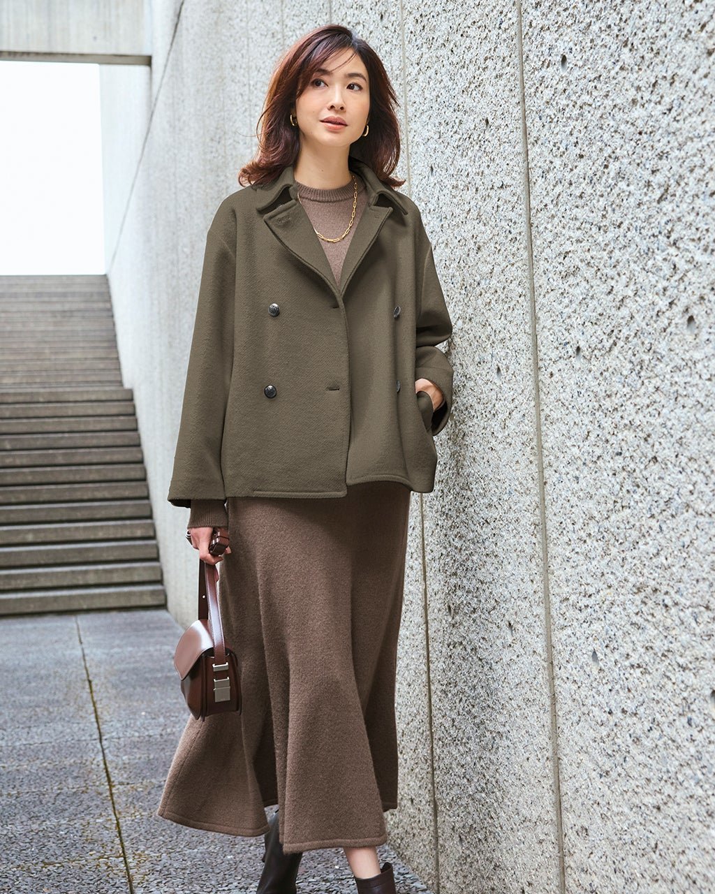 【ドゥクラッセ/DoCLASSE】のウール混ボンディング・ピーコート インテリア・キッズ・メンズ・レディースファッション・服の通販 founy(ファニー) 　ファッション　Fashion　レディースファッション　Fashion for Women　アウター　Coat / Outerwear Collection　コート・ロングコート・ピーコート　Long Coats, Peacoats & More　新作・新入荷　New Arrivals / New In　コンパクト　Compact, Small Size　ボトム　Bottoms, Lower Wear　ボンディング　Bonding, Bonded Fabric　オリーブ|ID: prp329100004717033 ipo3291000000034081036