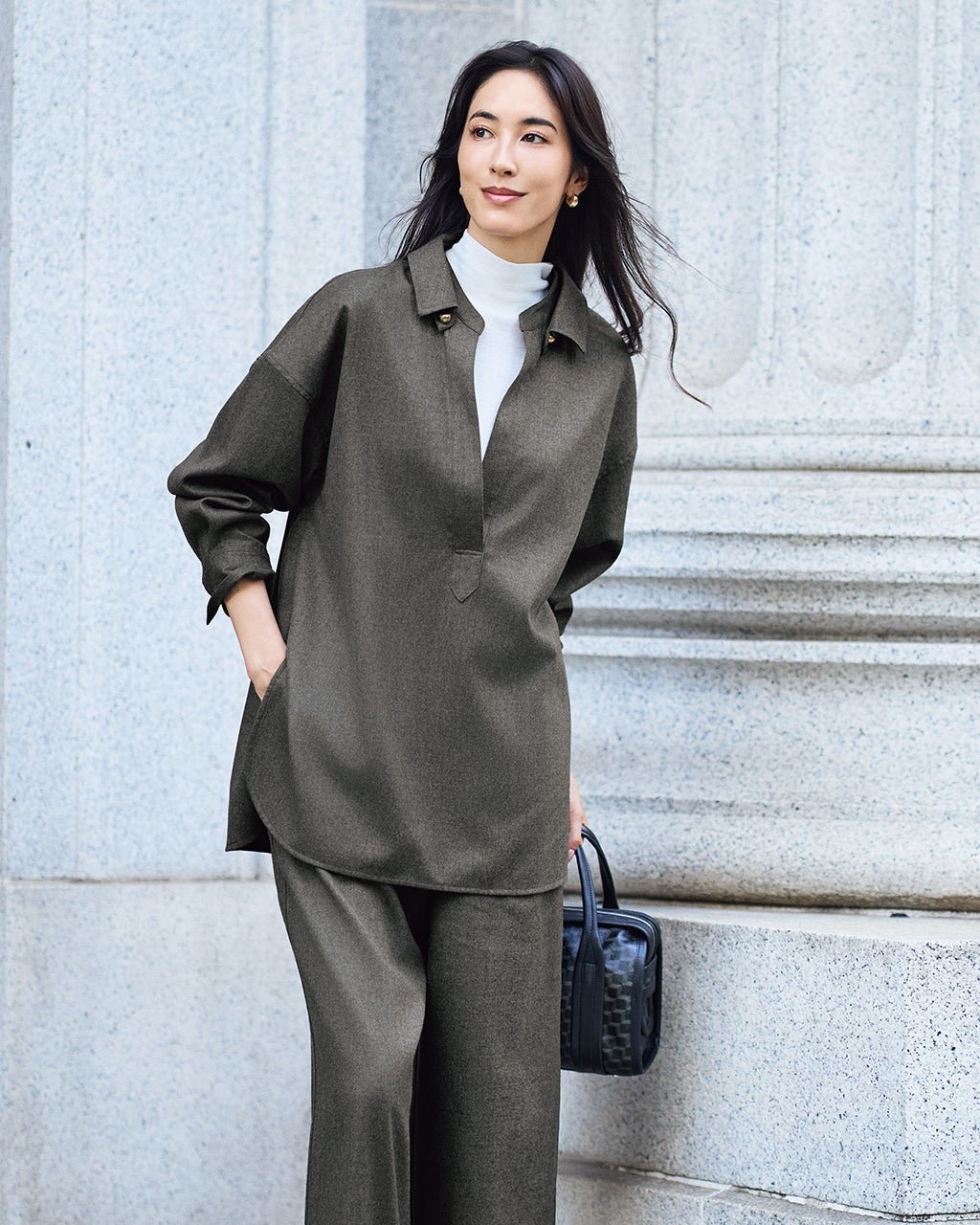 【ドゥクラッセ/DoCLASSE】の高密度フラノ・スキッパーブラウス 人気、トレンドファッション・服の通販 founy(ファニー) 　ファッション　Fashion　レディースファッション　Fashion for Women　ワンピース　Dresses　新作・新入荷　New Arrivals / New In　おすすめ　Recommended / Our Picks　なめらか　Smooth, Silky Texture　スキッパー　Skipper, Open Collar　セットアップ　Set-Up, Coordinated Outfit　リュクス　Luxury, Elegant, High-End, Chic　 other-1|ID: prp329100004717036 ipo3291000000034081051