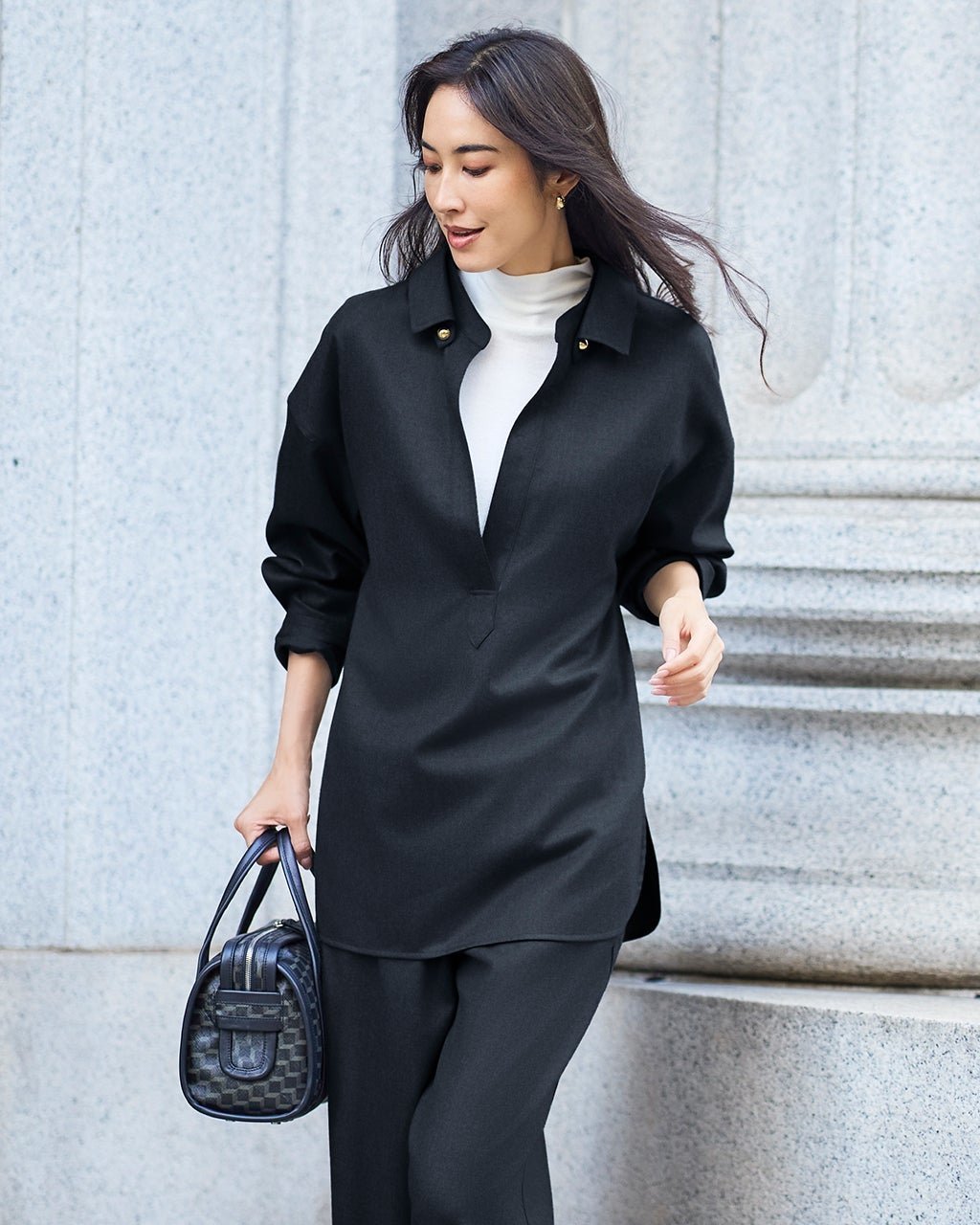 【ドゥクラッセ/DoCLASSE】の高密度フラノ・スキッパーブラウス インテリア・キッズ・メンズ・レディースファッション・服の通販 founy(ファニー) 　ファッション　Fashion　レディースファッション　Fashion for Women　ワンピース　Dresses　新作・新入荷　New Arrivals / New In　おすすめ　Recommended / Our Picks　なめらか　Smooth, Silky Texture　スキッパー　Skipper, Open Collar　セットアップ　Set-Up, Coordinated Outfit　リュクス　Luxury, Elegant, High-End, Chic　ミッドナイトブルー|ID: prp329100004717036 ipo3291000000034081053