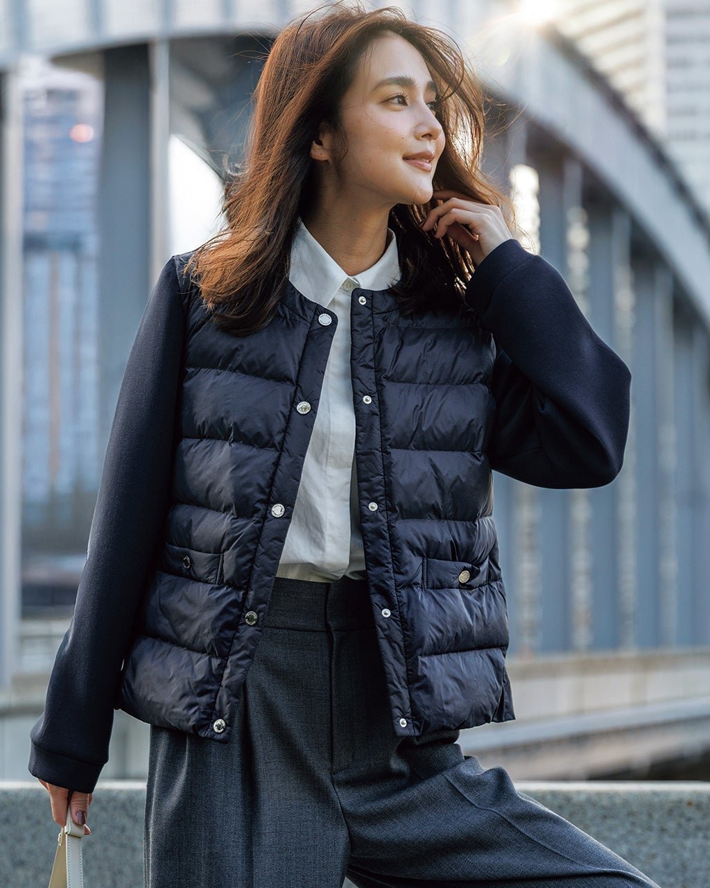 【ドゥクラッセ/DoCLASSE】の異素材エコダウン・ノーカラージャケット 人気、トレンドファッション・服の通販 founy(ファニー) 　ファッション　Fashion　レディースファッション　Fashion for Women　アウター　Coat / Outerwear Collection　レディースジャケット・軽アウター　Jackets　ノーカラージャケット / シンプル上品コーデ　Collarless Jackets　カーディガン　Cardigan, Knitwear　コンビ　Combo, Combination Style　ショート　Short, Short Length　ジャケット　Jacket, Outerwear　スマート　Smart, Elegant　タフタ　Taffeta, Structured Fabric　ダウン　Down, Puffer　 other-1|ID: prp329100004717043 ipo3291000000034474787