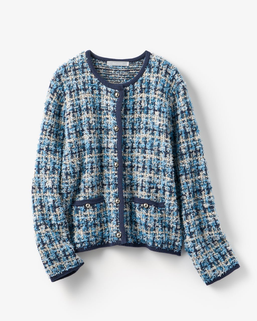 【ドゥクラッセ/DoCLASSE】のツイーディニット・トリムジャケット インテリア・キッズ・メンズ・レディースファッション・服の通販 founy(ファニー) 　ファッション　Fashion　レディースファッション　Fashion for Women　アウター　Coat / Outerwear Collection　レディースジャケット・軽アウター　Jackets　エレガント 上品　Elegant　ジャケット　Jacket, Outerwear　ツイード　Twill, Twill Weave　ブルー・パターン|ID: prp329100004717067 ipo3291000000035991656