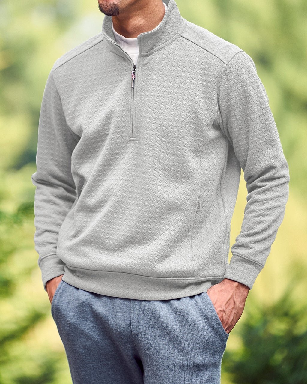 【ドゥクラッセ/DoCLASSE / MEN】のジャガード千鳥柄ハーフジップ インテリア・キッズ・メンズ・レディースファッション・服の通販 founy(ファニー) 　ファッション　Fashion　メンズファッション　Fashion for Men　新作・新入荷　New Arrivals / New In　ショルダー　Shoulder, Shoulder Strap　ストレッチ　Stretch, Stretchy Fabric　ドロップ　Drop Shoulder, Dropped Style　パーカー　Hoodie, Parka　ブルゾン　Blouson, Bomber Jacket　メンズ　Men's, Menswear　ライトグレー|ID: prp329100004717089 ipo3291000000034081422