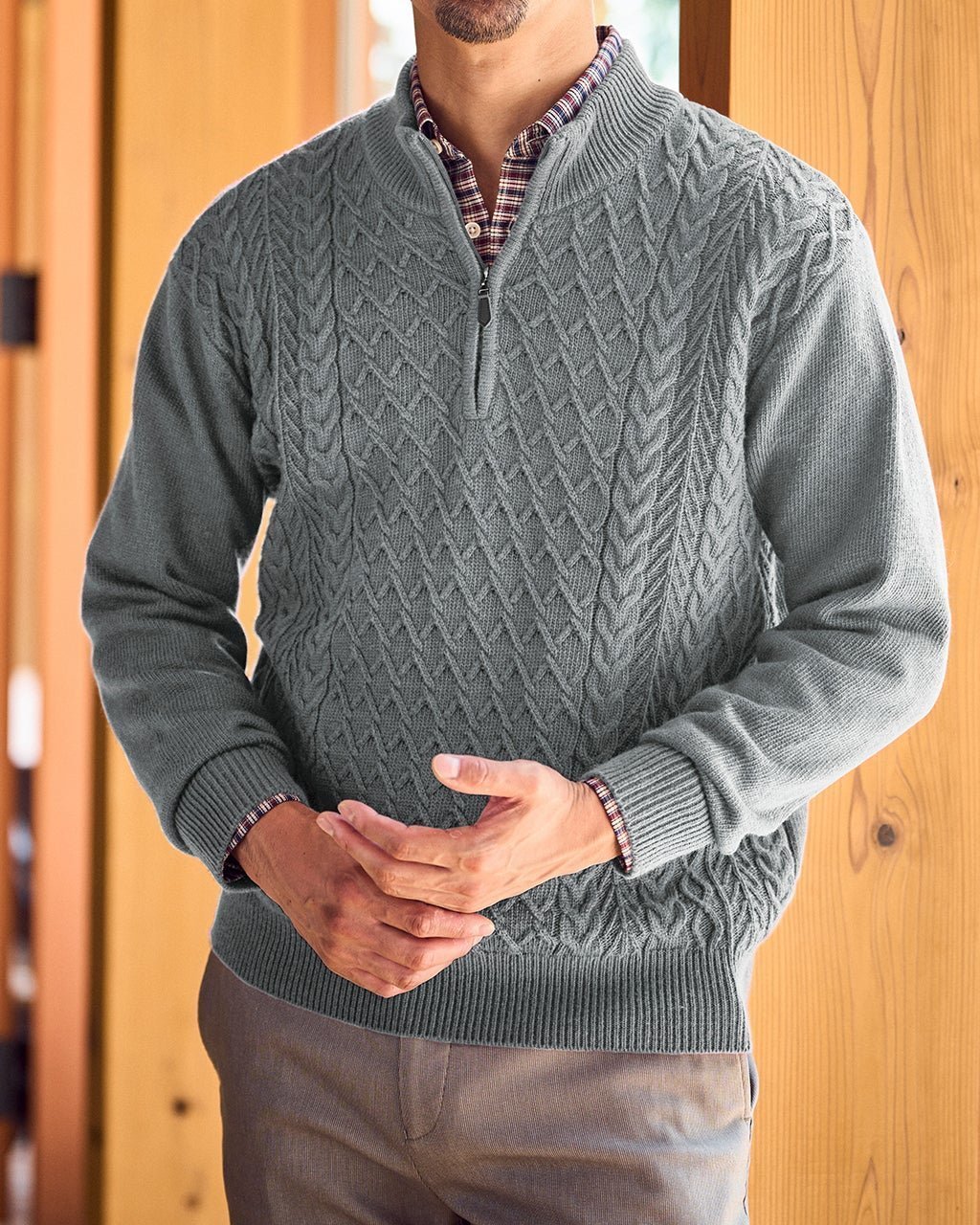 【ドゥクラッセ/DoCLASSE / MEN】のウールブレンド・柄編みハーフジップ インテリア・キッズ・メンズ・レディースファッション・服の通販 founy(ファニー) 　ファッション　Fashion　メンズファッション　Fashion for Men　イエロー　Yellow　インディゴ　Indigo Denim　インナー　Innerwear　ジップ　Zip, Zipper　セーター　Sweater, Knitwear　人気　Popular, Best Seller　ボーダー　Border, Stripe　メンズ　Men's, Menswear　杢グレー|ID: prp329100004717108 ipo3291000000035301694