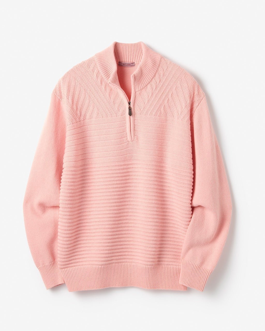 【ドゥクラッセ/DoCLASSE / MEN】のウールブレンド・柄編みハーフジップ インテリア・キッズ・メンズ・レディースファッション・服の通販 founy(ファニー) 　ファッション　Fashion　メンズファッション　Fashion for Men　イエロー　Yellow　インディゴ　Indigo Denim　インナー　Innerwear　ジップ　Zip, Zipper　セーター　Sweater, Knitwear　人気　Popular, Best Seller　ボーダー　Border, Stripe　メンズ　Men's, Menswear　ライトピンク|ID: prp329100004717108 ipo3291000000035301702