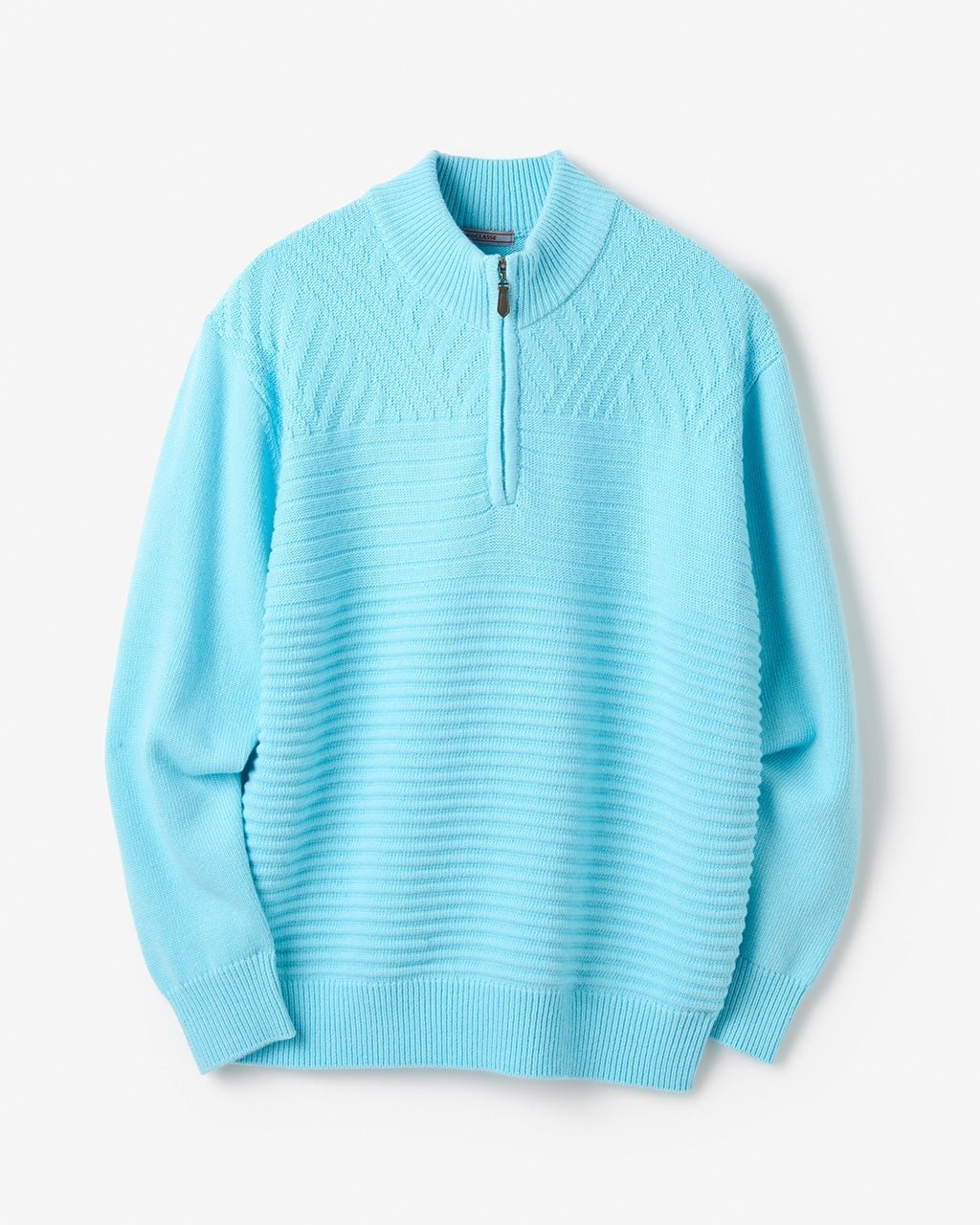 【ドゥクラッセ/DoCLASSE / MEN】のウールブレンド・柄編みハーフジップ インテリア・キッズ・メンズ・レディースファッション・服の通販 founy(ファニー) 　ファッション　Fashion　メンズファッション　Fashion for Men　イエロー　Yellow　インディゴ　Indigo Denim　インナー　Innerwear　ジップ　Zip, Zipper　セーター　Sweater, Knitwear　人気　Popular, Best Seller　ボーダー　Border, Stripe　メンズ　Men's, Menswear　サックス|ID: prp329100004717108 ipo3291000000035301708