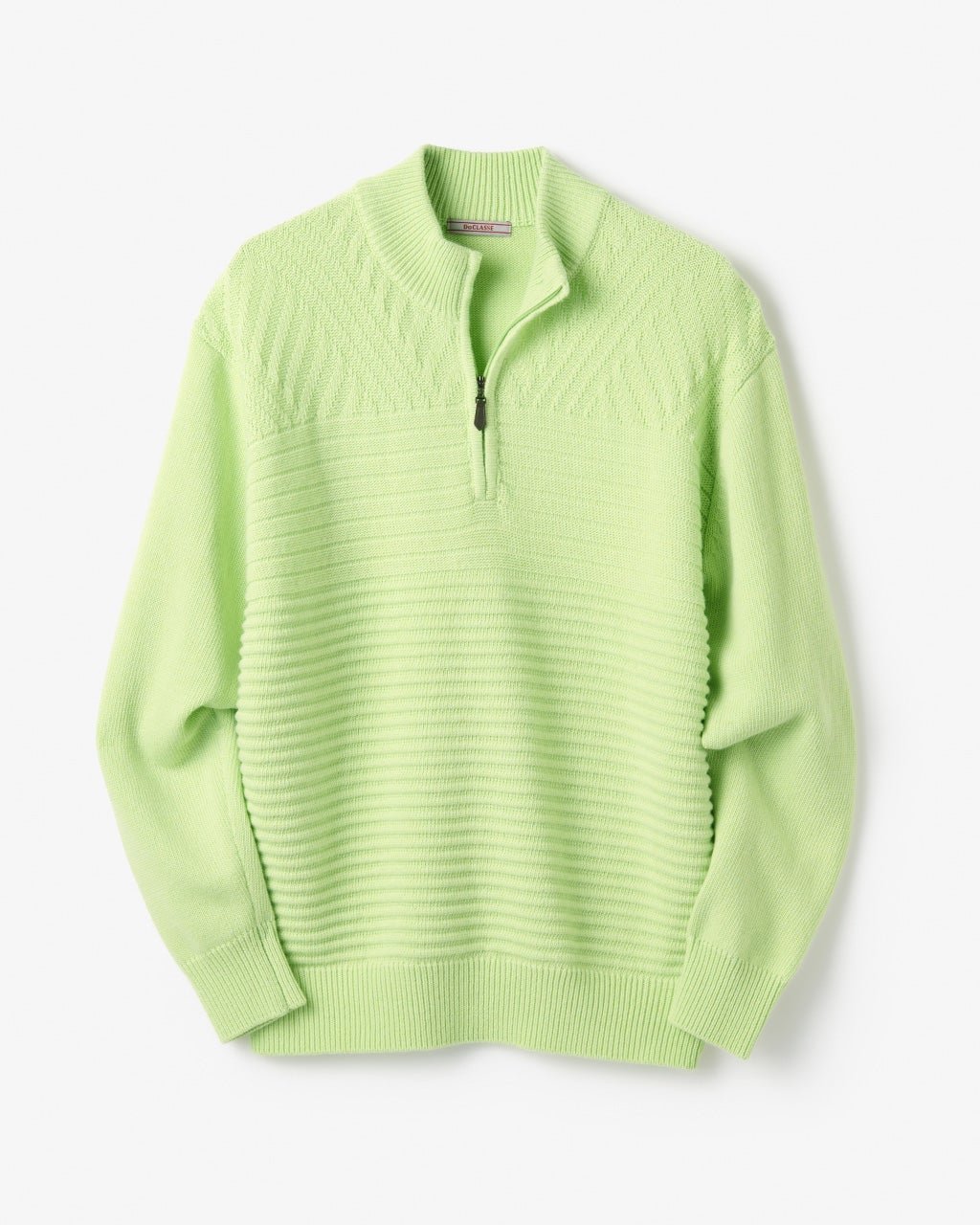 【ドゥクラッセ/DoCLASSE / MEN】のウールブレンド・柄編みハーフジップ インテリア・キッズ・メンズ・レディースファッション・服の通販 founy(ファニー) 　ファッション　Fashion　メンズファッション　Fashion for Men　イエロー　Yellow　インディゴ　Indigo Denim　インナー　Innerwear　ジップ　Zip, Zipper　セーター　Sweater, Knitwear　人気　Popular, Best Seller　ボーダー　Border, Stripe　メンズ　Men's, Menswear　ミントグリーン|ID: prp329100004717108 ipo3291000000035301726