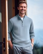 【ドゥクラッセ/DoCLASSE / MEN】のイタリア糸ソフトウール混ハーフジップセーター ライトインディゴ|ID: prp329100004717110 ipo3291000000034081579