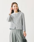 【ドゥクラッセ/DoCLASSE】のライトツイード・クルーネックジャケット オフ&times;ネイビー|ID: prp329100004729999 ipo3291000000035800380