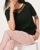 【ドゥクラッセ/DoCLASSE】の胸元レース切替・コットントップス 人気、トレンドファッション・服の通販 founy(ファニー) ファッション Fashion レディースファッション Fashion for Women トップス・カットソー Cut & Sew Tops シャツ・ブラウス・オフィスカジュアル Elegant Blouses & Button-Ups ロングTシャツ・Tシャツ Longline T-Shirts & Tees カットソー・ベーシックTシャツ Cut-and-Sewn Tops / Stretch Tees & Basics カットソー Cut and Sewn Top デコルテ Décolleté, Neckline レース Lace, Lace Fabric 切替 Switching, Contrast Panel thumbnail ブラック|ID: prp329100004753074 ipo3291000000035796148