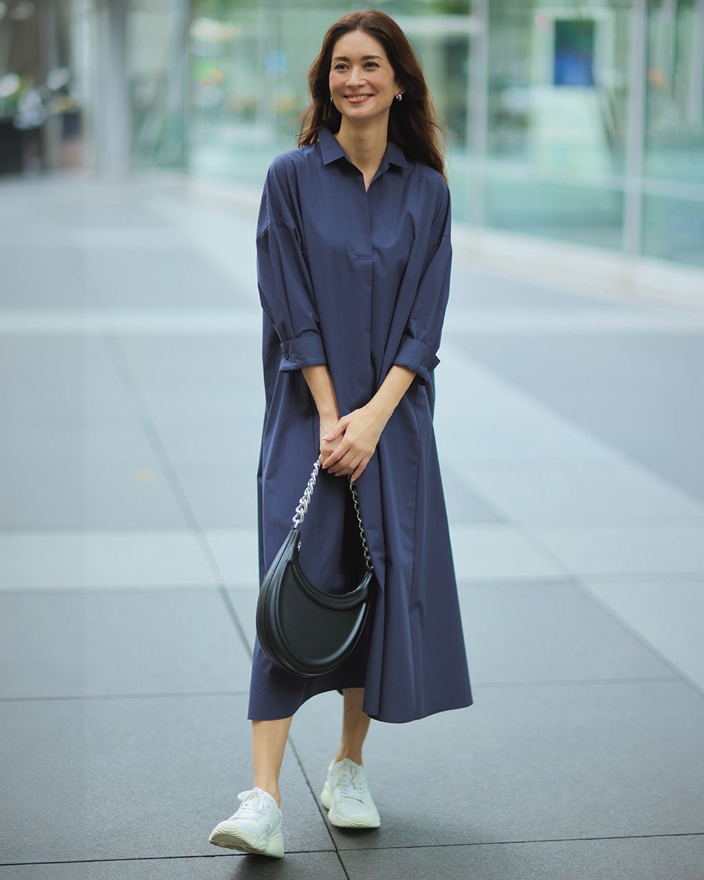 【ドゥクラッセ/DoCLASSE】のコットン混ブロード・スキッパーシャツワンピ インテリア・キッズ・メンズ・レディースファッション・服の通販 founy(ファニー)  ファッション Fashion レディースファッション Fashion for Women ワンピース Dresses シャツワンピース / 1枚で着映えコーデ Shirt Dresses フレア Flare, Flared ミッドナイトブルー|ID: prp329100004753075 ipo3291000000034378273