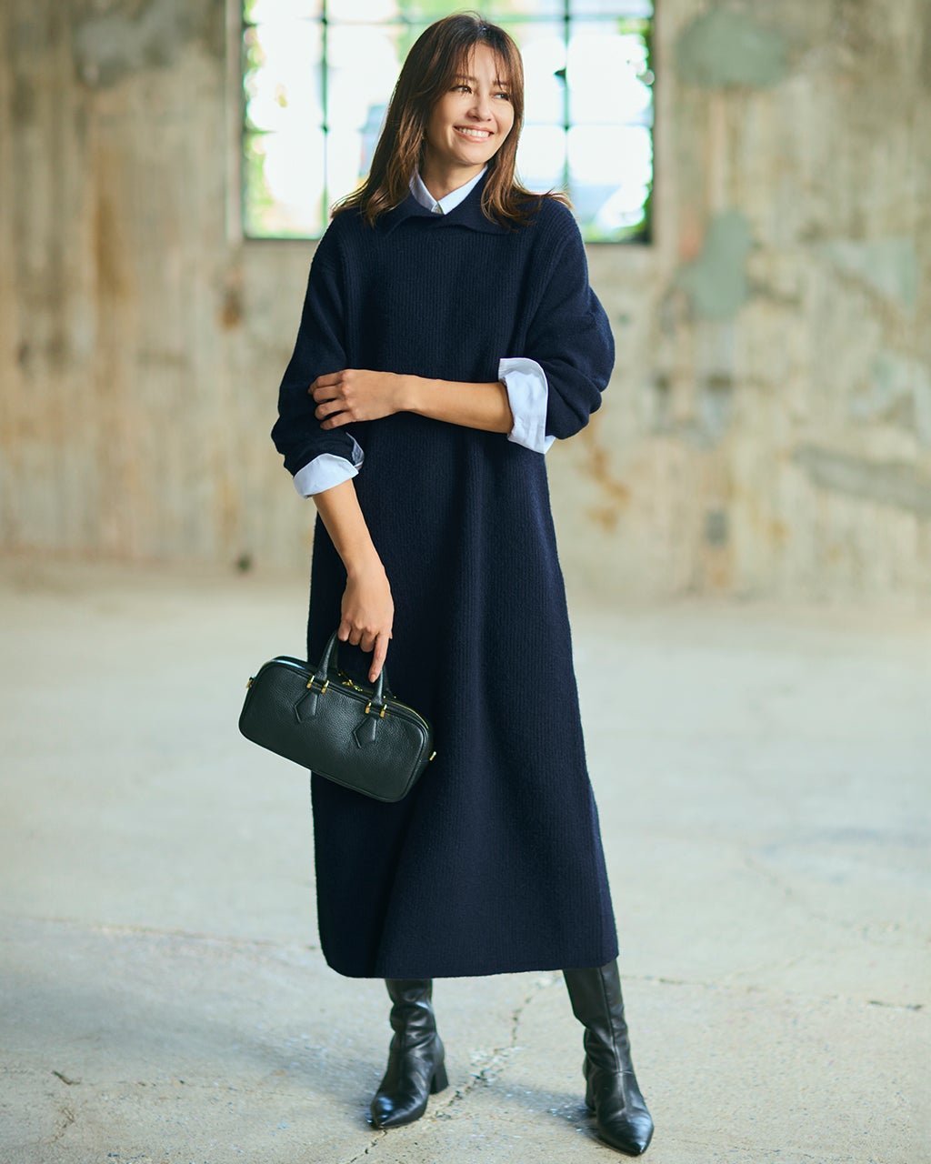 【ドゥクラッセ/DoCLASSE】のウール混タム・ワイドカラーワンピース インテリア・キッズ・メンズ・レディースファッション・服の通販 founy(ファニー)  ファッション Fashion レディースファッション Fashion for Women ワンピース Dresses 新作・新入荷 New Arrivals / New In なめらか Smooth, Silky Texture ストレッチ Stretch, Stretchy Fabric エレガント 上品 Elegant 人気 Popular, Best Seller 畦 Ribbed Knit ネイビー|ID: prp329100004755621 ipo3291000000034399184