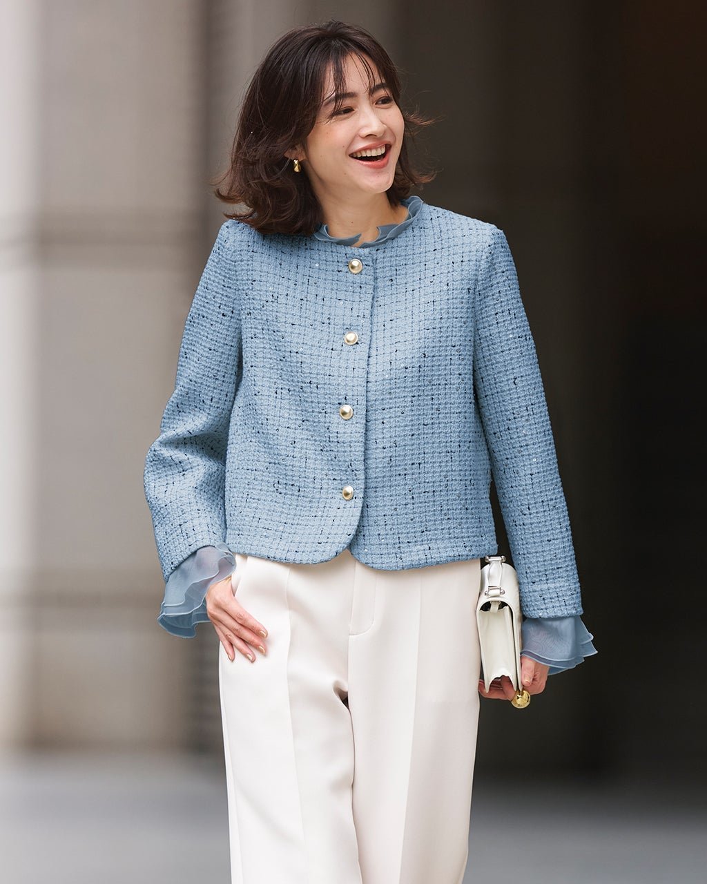 【ドゥクラッセ/DoCLASSE】のツイーディジャカード・異素材コンビジャケット インテリア・キッズ・メンズ・レディースファッション・服の通販 founy(ファニー) 　ファッション　Fashion　レディースファッション　Fashion for Women　アウター　Coat / Outerwear Collection　レディースジャケット・軽アウター　Jackets　オケージョン　Occasion Wear　コンビ　Combo, Combination Style　ジャケット　Jacket, Outerwear　ストレッチ　Stretch, Stretchy Fabric　セットアップ　Set-Up, Coordinated Outfit　セレモニー　Ceremony　ツイード　Twill, Twill Weave　デニム　Denim, Jeans Material　パーティ　Party, Party Style　フリル　Frill, Ruffle　フレア　Flare, Flared　人気　Popular, Best Seller　ブルー|ID: prp329100004755630 ipo3291000000034399257