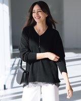 【ドゥクラッセ/DoCLASSE】のカシミヤ混・裾レースVネックニット 人気、トレンドファッション・服の通販 founy(ファニー) ファッション Fashion レディースファッション Fashion for Women トップス・カットソー Cut & Sew Tops ニット Knit Tops & Sweaters Vネックトップス V-Neck Tops / V-Cut Neckline Shirts 新作・新入荷 New Arrivals / New In なめらか Smooth, Silky Texture スカラップ Scallop, Scalloped Edge セーター Sweater, Knitwear デニム Denim, Jeans Material レース Lace, Lace Fabric |ID:prp329100004755674