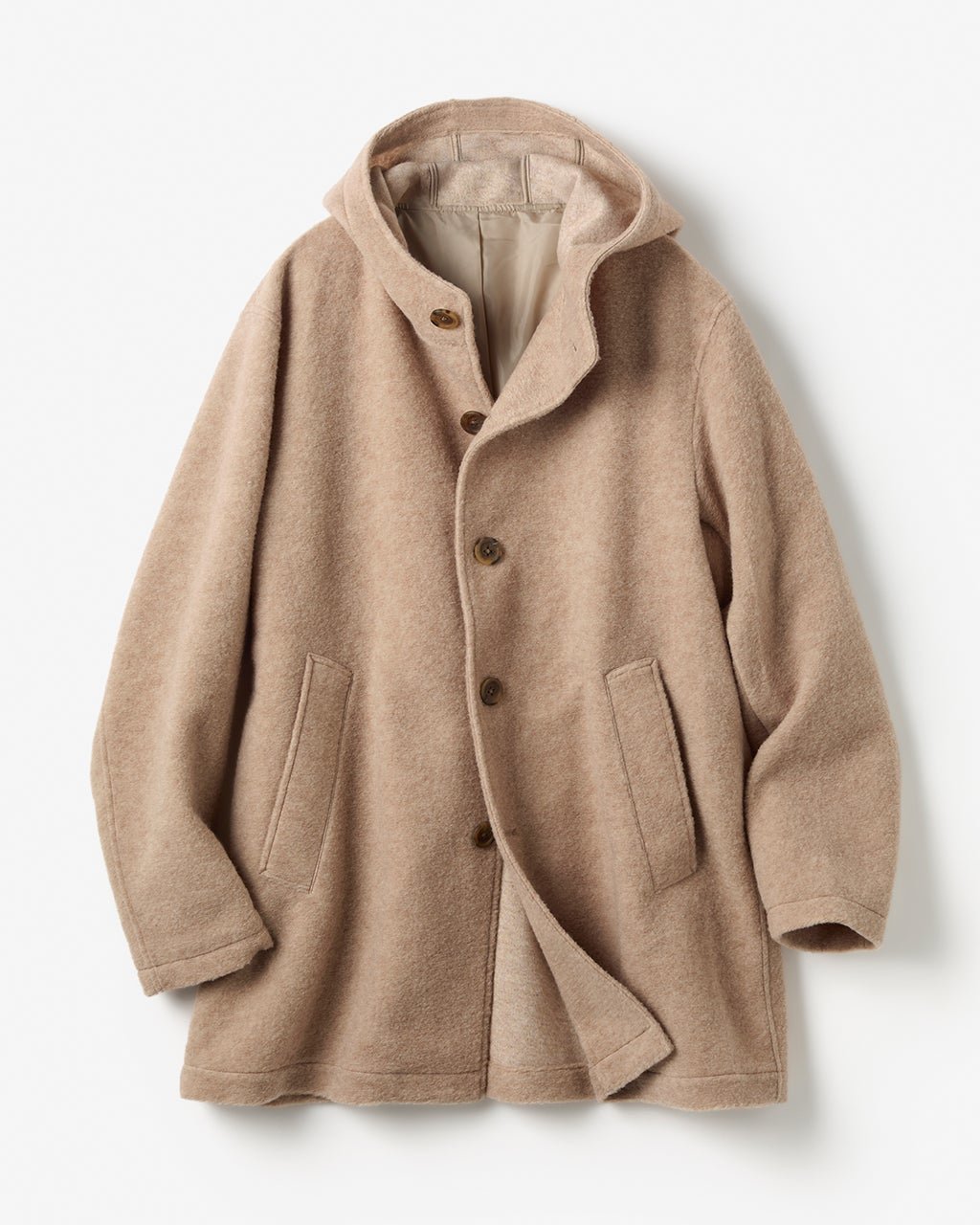 【ドゥクラッセ/DoCLASSE / MEN】のウール混ストレッチボア・フーデッドコート インテリア・キッズ・メンズ・レディースファッション・服の通販 founy(ファニー) 　ファッション　Fashion　メンズファッション　Fashion for Men　ストレッチ　Stretch, Stretchy Fabric　トレンド　Trend, Trending Now　フォーマル　Formal, Dressy　ポケット　Pocket, Pocket Detail　メンズ　Men's, Menswear　軽量　Lightweight, Ultra Light　杢ベージュ|ID: prp329100004755764 ipo3291000000034399597