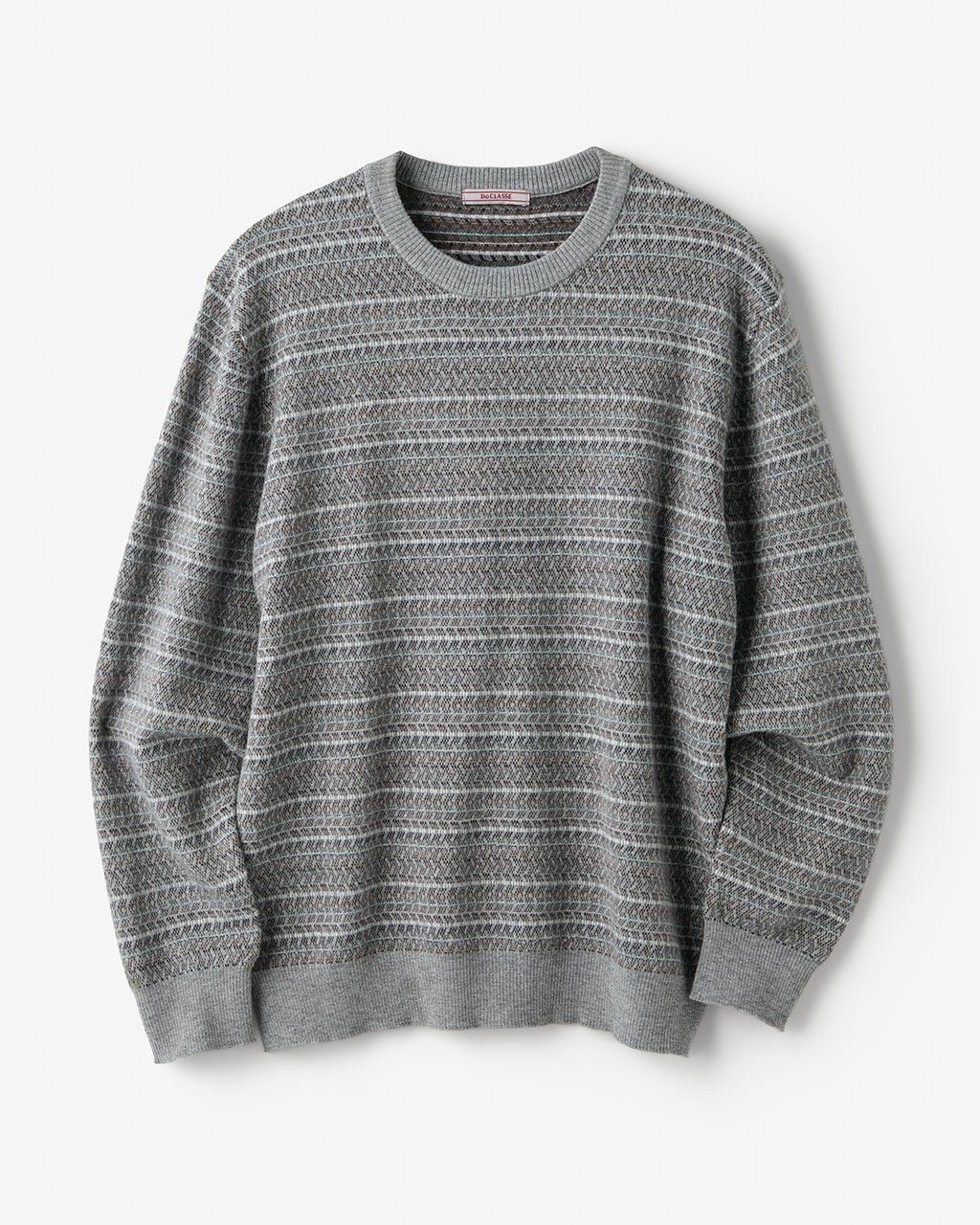 【ドゥクラッセ/DoCLASSE / MEN】のファインゲージジャカード編みクルーニット インテリア・キッズ・メンズ・レディースファッション・服の通販 founy(ファニー) 　ファッション　Fashion　メンズファッション　Fashion for Men　インナー　Innerwear　ジャカード／ジャガード　Jacquard, Woven Pattern　ジャケット　Jacket, Outerwear　セーター　Sweater, Knitwear　メンズ　Men's, Menswear　グレーパターン|ID: prp329100004755778 ipo3291000000034399678