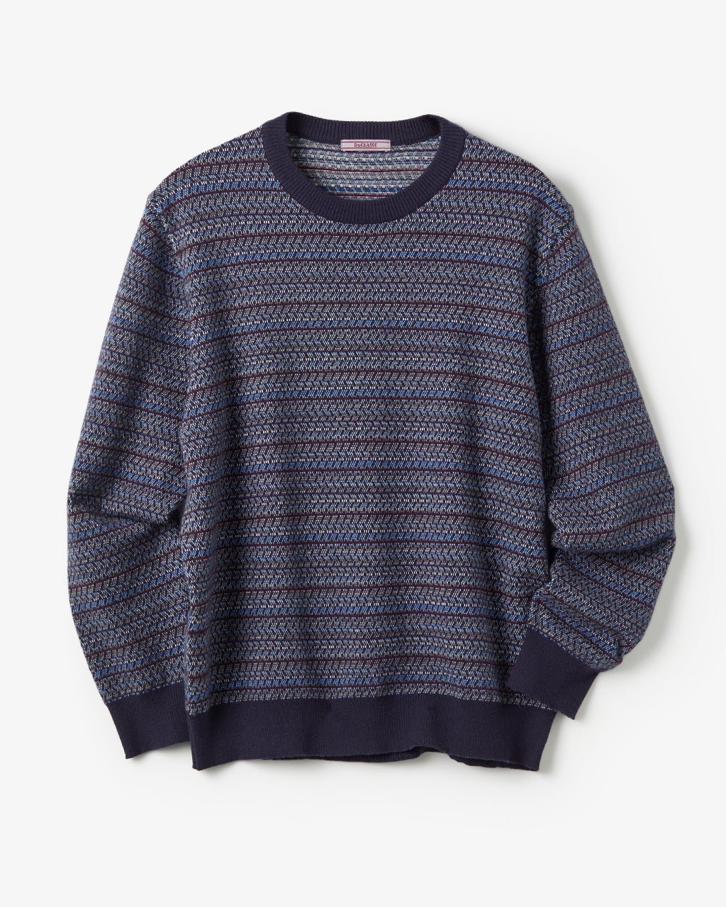 【ドゥクラッセ/DoCLASSE / MEN】のファインゲージジャカード編みクルーニット インテリア・キッズ・メンズ・レディースファッション・服の通販 founy(ファニー) 　ファッション　Fashion　メンズファッション　Fashion for Men　インナー　Innerwear　ジャカード／ジャガード　Jacquard, Woven Pattern　ジャケット　Jacket, Outerwear　セーター　Sweater, Knitwear　メンズ　Men's, Menswear　ネイビーパターン|ID: prp329100004755778 ipo3291000000034399679