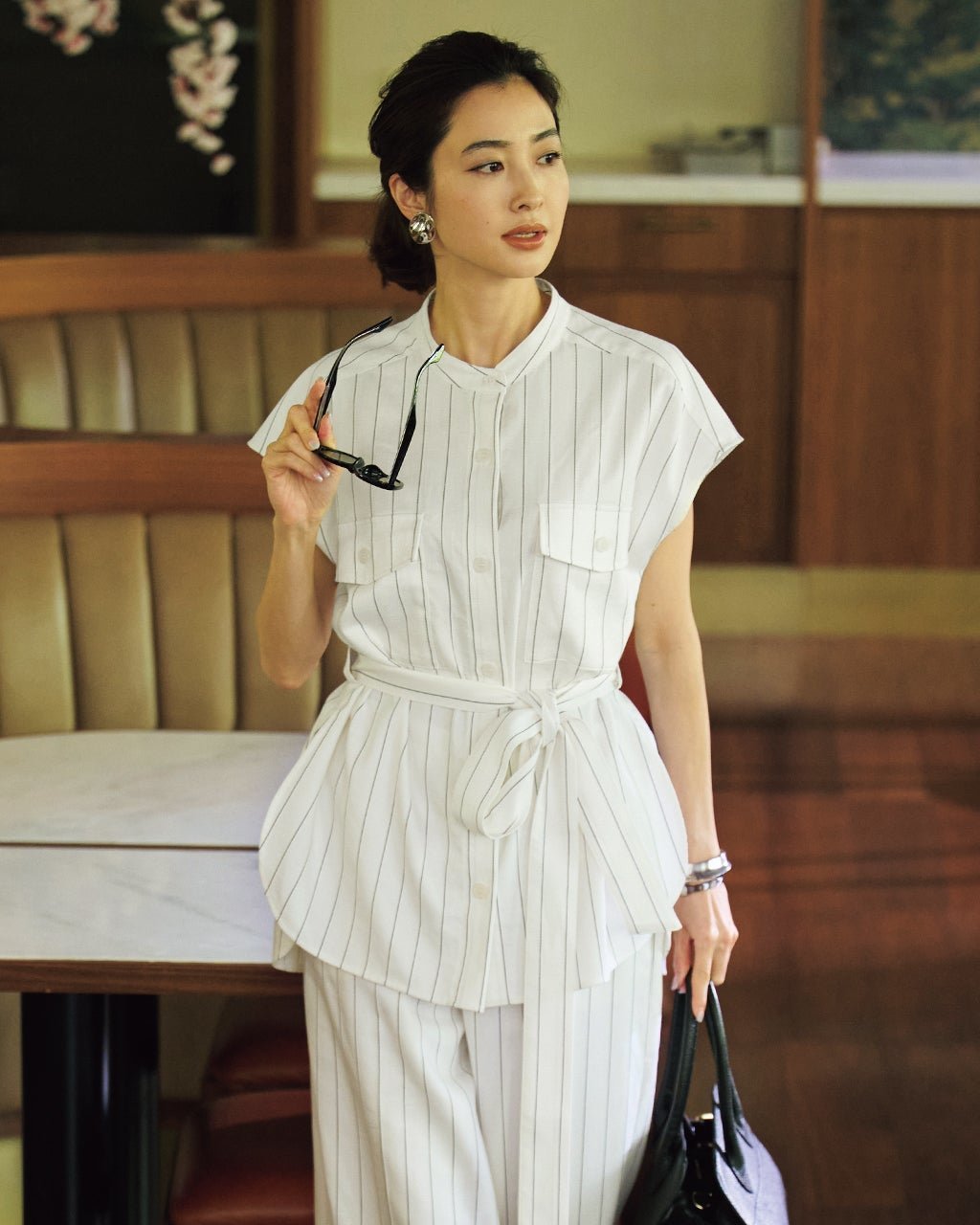 【ドゥクラッセ/DoCLASSE】のリネンタッチストライプ・バンドカラーシャツ 人気、トレンドファッション・服の通販 founy(ファニー) ファッション Fashion レディースファッション Fashion for Women トップス・カットソー Cut & Sew Tops シャツ・ブラウス・オフィスカジュアル Elegant Blouses & Button-Ups ジャケット Jacket, Outerwear ストライプ Stripe, Striped Pattern スマート Smart, Elegant ロング Long, Long-Length 夏 Summer other-1|ID: prp329100004771572 ipo3291000000034567593