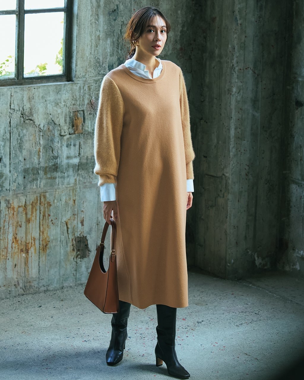 【ドゥクラッセ/DoCLASSE】のヘアリースリーブ・ニットワンピース インテリア・キッズ・メンズ・レディースファッション・服の通販 founy(ファニー) 　ファッション　Fashion　レディースファッション　Fashion for Women　ワンピース　Dresses　ニットワンピース　Knit Dresses　新作・新入荷　New Arrivals / New In　シンプル　Simple, Minimal　ドレス　Dress, One-Piece　ミラノリブ　Milano Rib, Milano Stitch　畦　Ribbed Knit　ベージュ|ID: prp329100004775655 ipo3291000000034618576