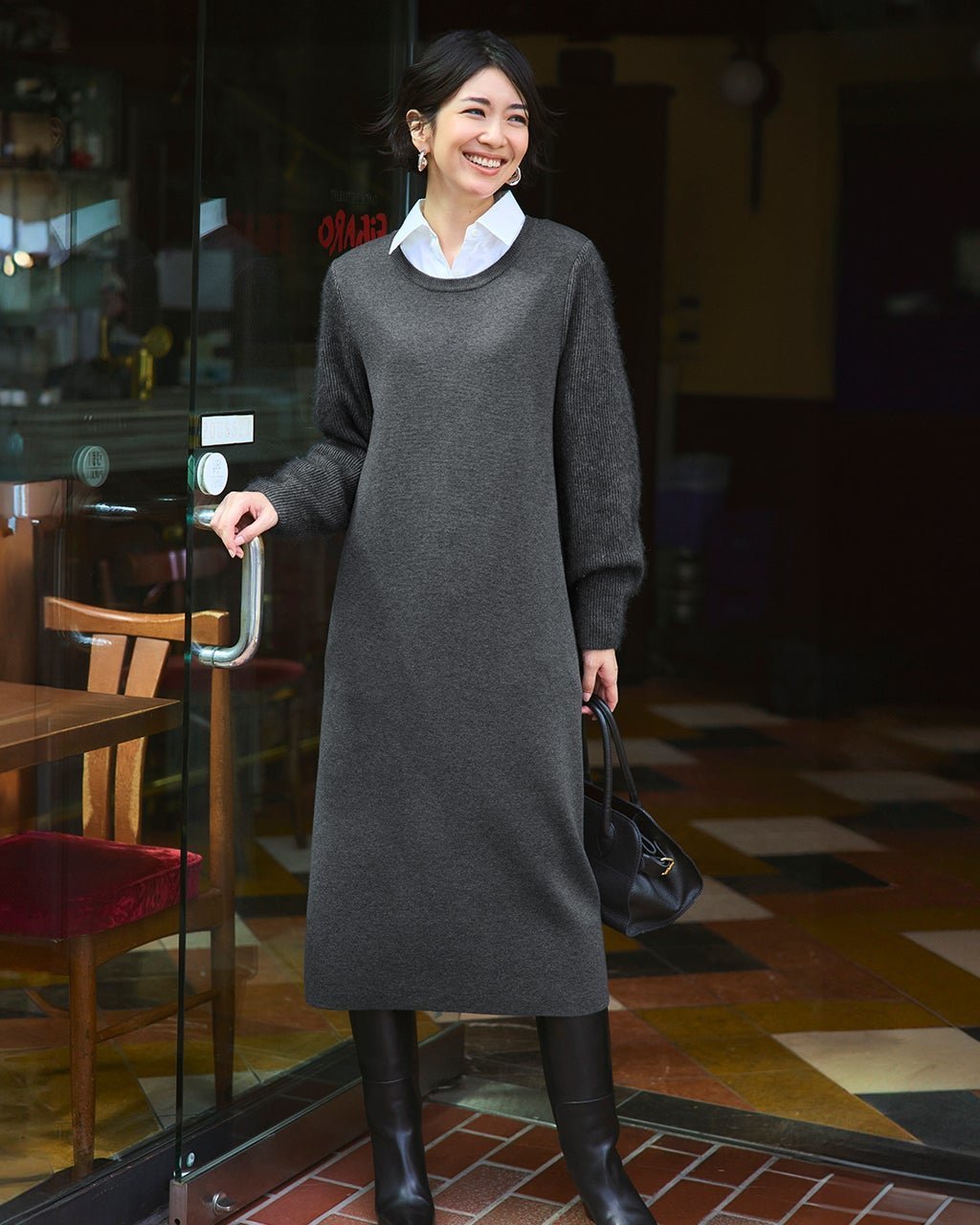 【ドゥクラッセ/DoCLASSE】のヘアリースリーブ・ニットワンピース インテリア・キッズ・メンズ・レディースファッション・服の通販 founy(ファニー) 　ファッション　Fashion　レディースファッション　Fashion for Women　ワンピース　Dresses　ニットワンピース　Knit Dresses　新作・新入荷　New Arrivals / New In　シンプル　Simple, Minimal　ドレス　Dress, One-Piece　ミラノリブ　Milano Rib, Milano Stitch　畦　Ribbed Knit　グレー|ID: prp329100004775655 ipo3291000000034618581