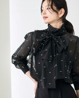 【ドゥクラッセ/DoCLASSE】のシアージャカード・ボウタイブラウス 人気、トレンドファッション・服の通販 founy(ファニー) ファッション Fashion レディースファッション Fashion for Women トップス・カットソー Cut & Sew Tops シャツ・ブラウス・オフィスカジュアル Elegant Blouses & Button-Ups エレガント 上品 Elegant シアー Sheer, See-Through シフォン Chiffon, Lightweight Fabric ジャカード／ジャガード Jacquard, Woven Pattern スカーフ Scarf, Neckwear |ID:prp329100004776852