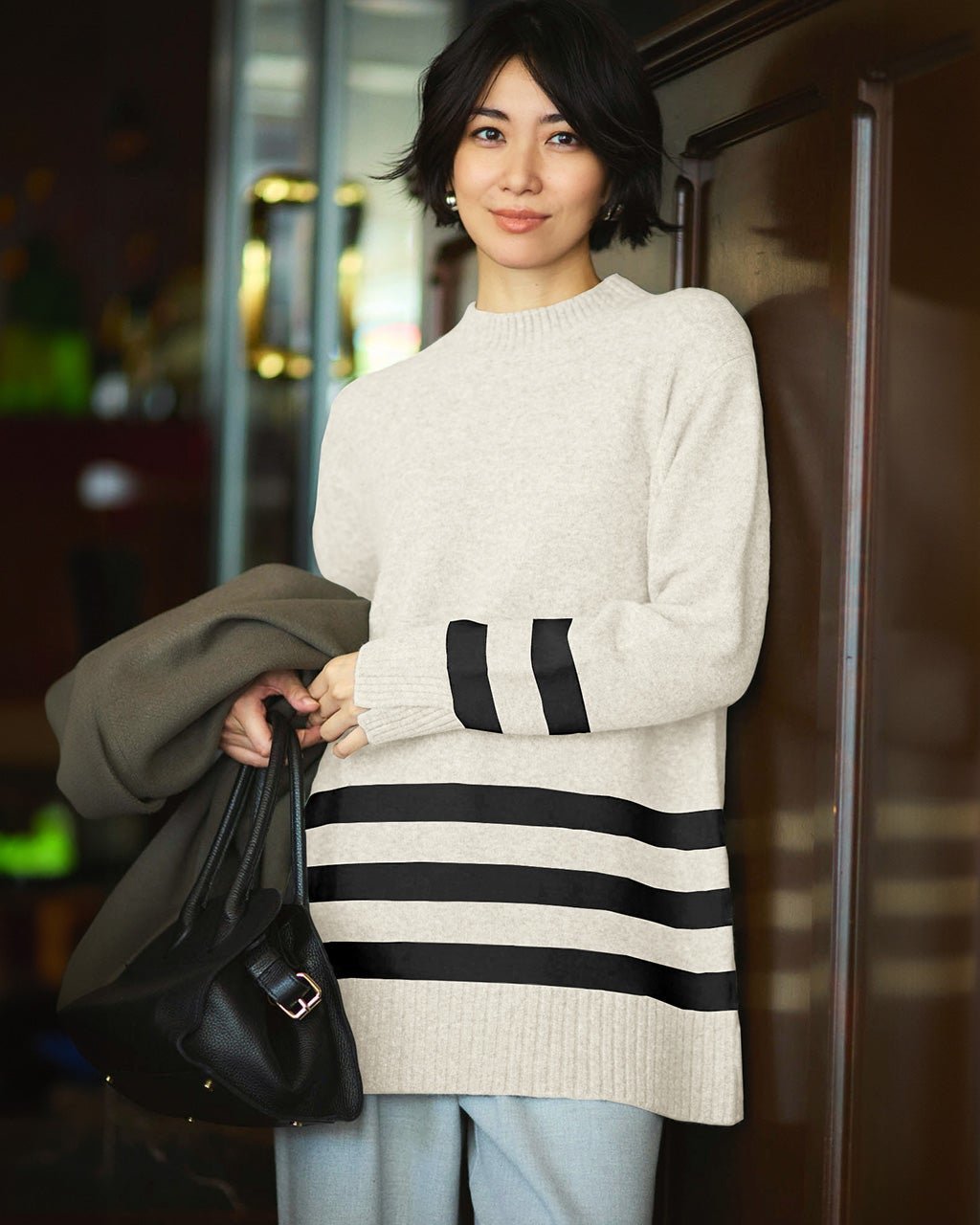 【ドゥクラッセ/DoCLASSE】のストレッチウール・ボーダーロングニット 人気、トレンドファッション・服の通販 founy(ファニー) ファッション Fashion レディースファッション Fashion for Women トップス・カットソー Cut & Sew Tops ニット Knit Tops & Sweaters ストレッチ Stretch, Stretchy Fabric スリット Slit, Slit Detail チュニック Tunic, Long Top ロング Long, Long-Length other-1|ID: prp329100004780924 ipo3291000000035126954