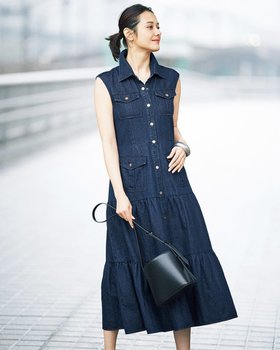 【ドゥクラッセ/DoCLASSE】 ソフトデニム・ティアードワンピース人気、トレンドファッション・服の通販 founy(ファニー) ファッション Fashion レディースファッション Fashion for Women ワンピース Dresses ジャケット Jacket, Outerwear ティアード Tiered, Tiered Style デニム Denim, Jeans Material ドレス Dress, One-Piece ノースリーブ Sleeveless, No-Sleeve |ID:prp329100004793303