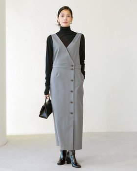 【ドゥクラッセ/DoCLASSE】 裏起毛ストレッチサキソニー・ジャンスカ人気、トレンドファッション・服の通販 founy(ファニー) ファッション Fashion レディースファッション Fashion for Women ワンピース Dresses インナー Innerwear ストレッチ Stretch, Stretchy Fabric ラップ Wrap, Wrap Design |ID:prp329100004797458