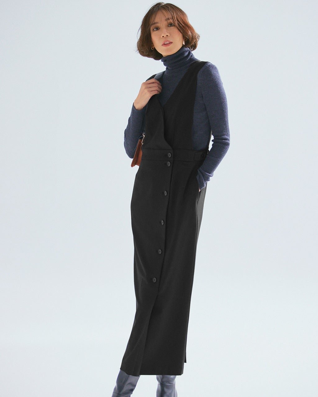 【ドゥクラッセ/DoCLASSE】の裏起毛ストレッチサキソニー・ジャンスカ インテリア・キッズ・メンズ・レディースファッション・服の通販 founy(ファニー) 　ファッション　Fashion　レディースファッション　Fashion for Women　ワンピース　Dresses　インナー　Innerwear　ストレッチ　Stretch, Stretchy Fabric　ラップ　Wrap, Wrap Design　ブラック|ID: prp329100004797458 ipo3291000000034807889