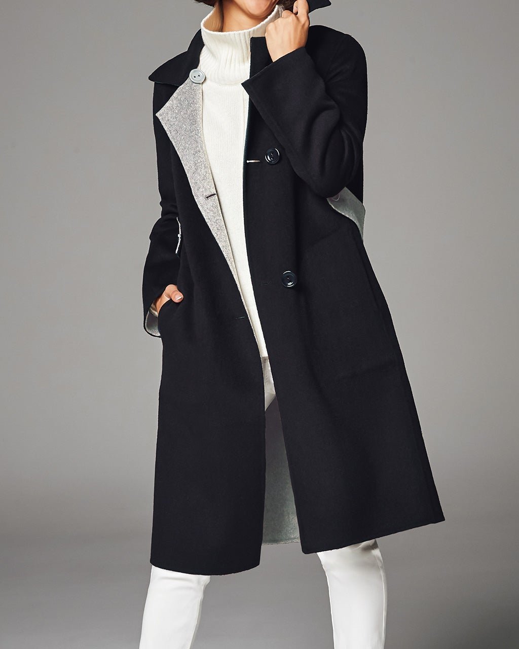 【ドゥクラッセ/DoCLASSE】のダブルフェイス・リバーステンカラーコート インテリア・キッズ・メンズ・レディースファッション・服の通販 founy(ファニー) ファッション Fashion レディースファッション Fashion for Women アウター Coat / Outerwear Collection コート・ロングコート・ピーコート Long Coats, Peacoats & More エレガント 上品 Elegant シンプル Simple, Minimal ダブル Double, Double-Breasted なめらか Smooth, Silky Texture フェイス Face, Facial Design リバーシブル Reversible, Two-Sided ブラック|ID: prp329100004801515 ipo3291000000034836917