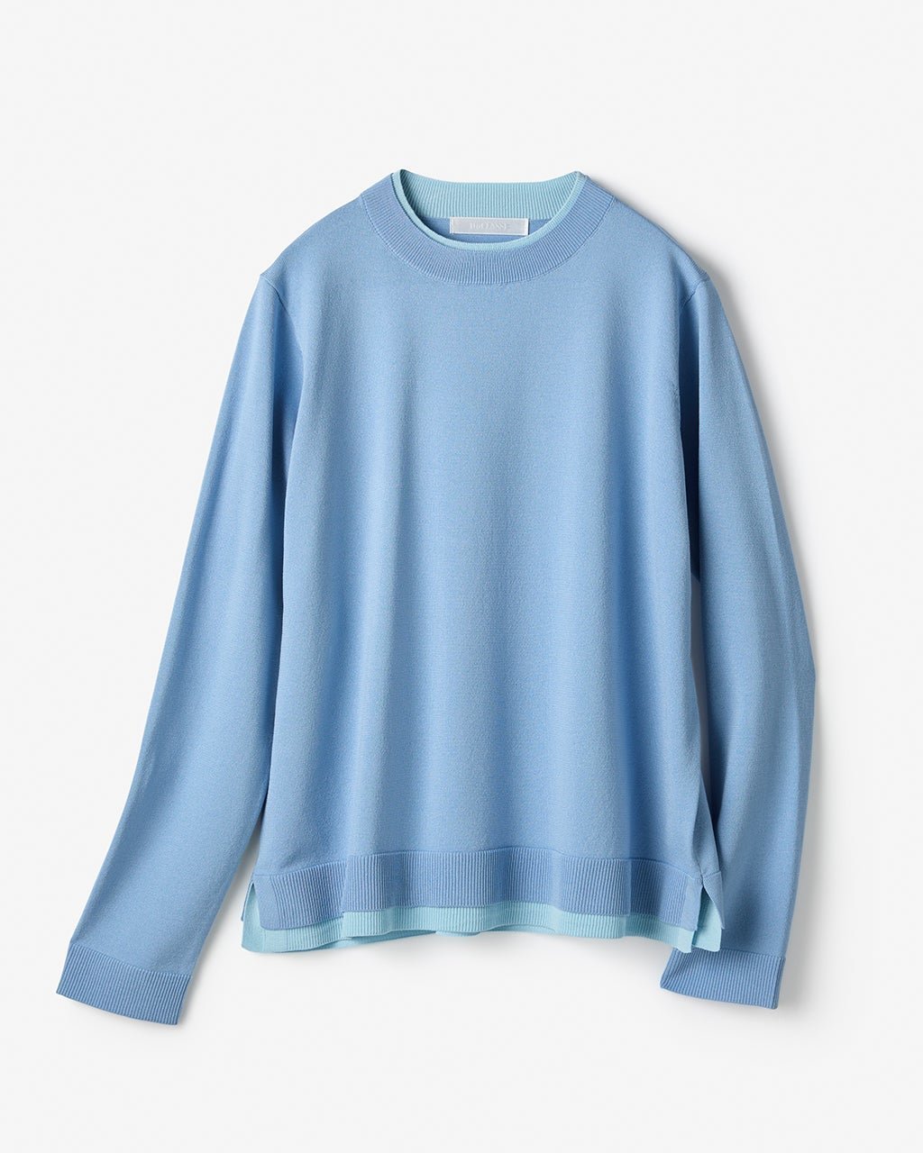 【ドゥクラッセ/DoCLASSE】のストレッチニット・リブ配色クルーネック インテリア・キッズ・メンズ・レディースファッション・服の通販 founy(ファニー) 　ファッション　Fashion　レディースファッション　Fashion for Women　トップス・カットソー　Cut & Sew Tops　ニット　Knit Tops & Sweaters　おすすめ　Recommended / Our Picks　なめらか　Smooth, Silky Texture　ストレッチ　Stretch, Stretchy Fabric　セーター　Sweater, Knitwear　ロング　Long, Long-Length　ライトブルー|ID: prp329100004808831 ipo3291000000034899689