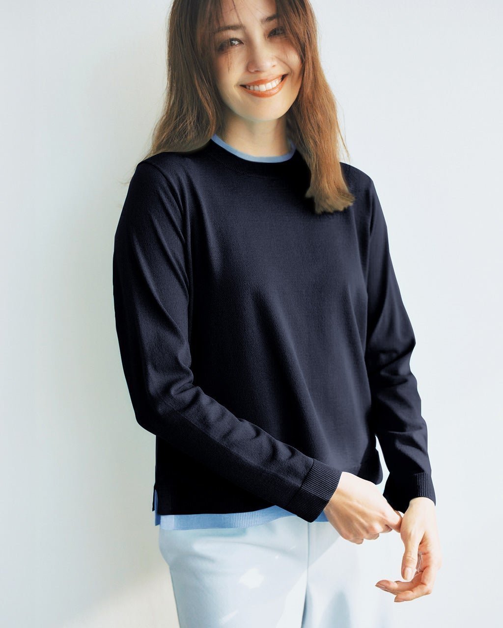 【ドゥクラッセ/DoCLASSE】のストレッチニット・リブ配色クルーネック 人気、トレンドファッション・服の通販 founy(ファニー) 　ファッション　Fashion　レディースファッション　Fashion for Women　トップス・カットソー　Cut & Sew Tops　ニット　Knit Tops & Sweaters　おすすめ　Recommended / Our Picks　なめらか　Smooth, Silky Texture　ストレッチ　Stretch, Stretchy Fabric　セーター　Sweater, Knitwear　ロング　Long, Long-Length　 other-1|ID: prp329100004808831 ipo3291000000035192773