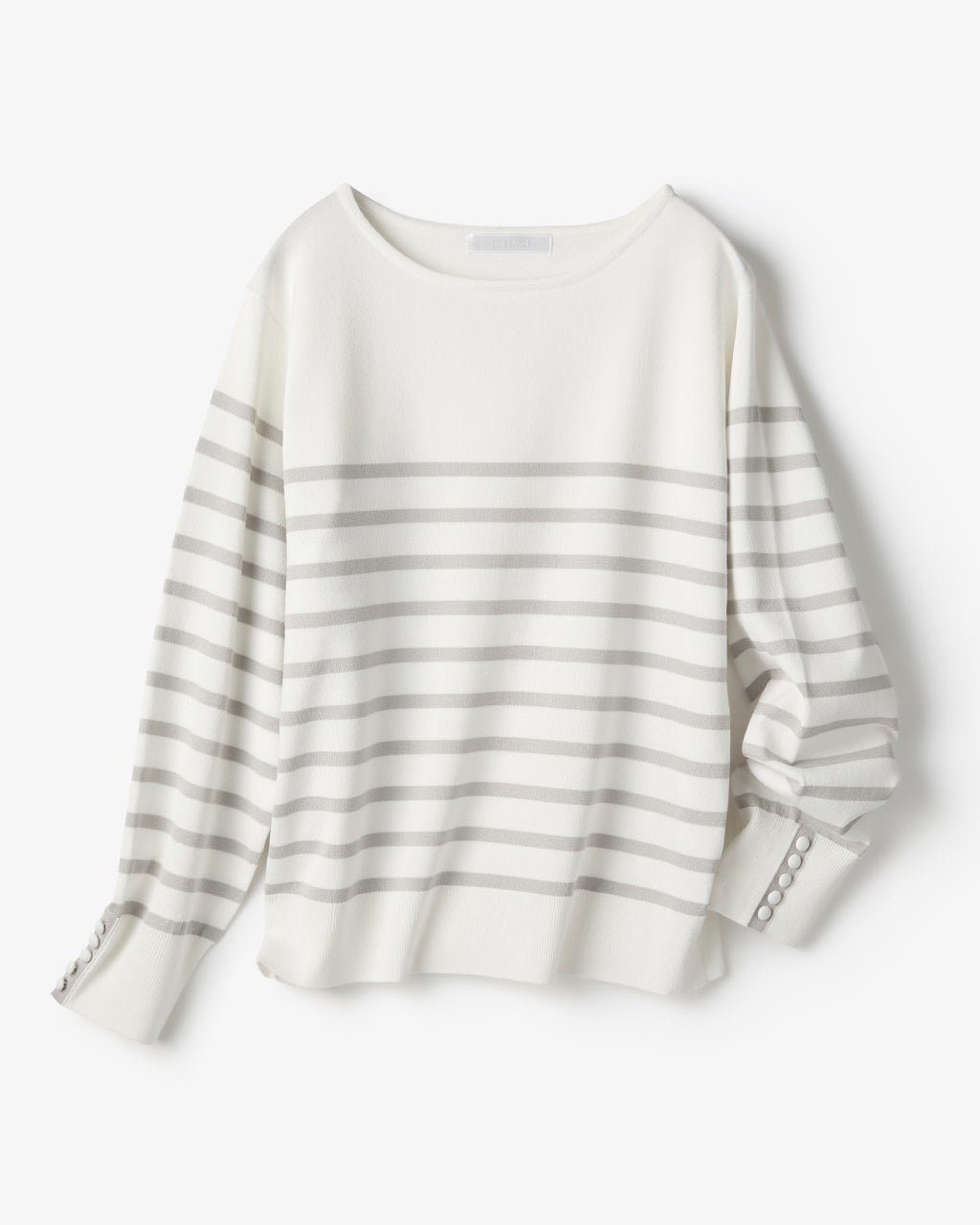 【ドゥクラッセ/DoCLASSE】のストレッチニット・袖ボタンボートネック インテリア・キッズ・メンズ・レディースファッション・服の通販 founy(ファニー) 　ファッション　Fashion　レディースファッション　Fashion for Women　トップス・カットソー　Cut & Sew Tops　ニット　Knit Tops & Sweaters　新作・新入荷　New Arrivals / New In　なめらか　Smooth, Silky Texture　シンプル　Simple, Minimal　ストレッチ　Stretch, Stretchy Fabric　セーター　Sweater, Knitwear　ロング　Long, Long-Length　エレガント 上品　Elegant　ホワイトxグレー|ID: prp329100004808833 ipo3291000000034899703