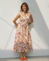 【ドゥクラッセ/DoCLASSE】のリネンコットン・プリントワンピース 人気、トレンドファッション・服の通販 founy(ファニー) ファッション Fashion レディースファッション Fashion for Women ワンピース Dresses エレガント 上品 Elegant ドレス Dress, One-Piece フレア Flare, Flared リネン Linen, Linen Fabric リボン Ribbon, Bow ワンポイント One Point, Statement Accent |ID:prp329100004828181