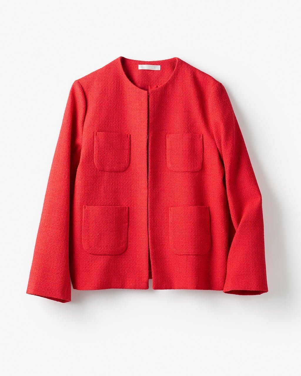 【ドゥクラッセ/DoCLASSE】のツイード・ノーカラージャケット インテリア・キッズ・メンズ・レディースファッション・服の通販 founy(ファニー) 　ファッション　Fashion　レディースファッション　Fashion for Women　アウター　Coat / Outerwear Collection　レディースジャケット・軽アウター　Jackets　ノーカラージャケット / シンプル上品コーデ　Collarless Jackets　エレガント 上品　Elegant　ジャケット　Jacket, Outerwear　ツイード　Twill, Twill Weave　デニム　Denim, Jeans Material　パターン　Pattern, Design Print　ポケット　Pocket, Pocket Detail　モダン　Modern, Contemporary　新作・新入荷　New Arrivals / New In　セレモニー　Ceremony　ビジネス 仕事 通勤　Business / Work / Commuting　レッド|ID: prp329100004834706 ipo3291000000035213721